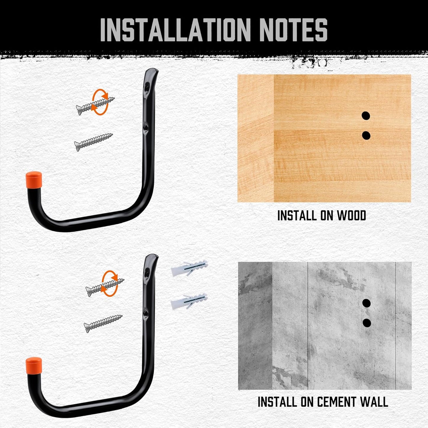 HORUSDY 6 Pack 8 Inch Heavy Duty Garage Hooks, Wall Mount Storage Hangers for Ladder, Bike, Hose, Tools, Holds up to 30LBS, Large Utility Hooks with Screws & Anchors, 7.5" x 7.68"