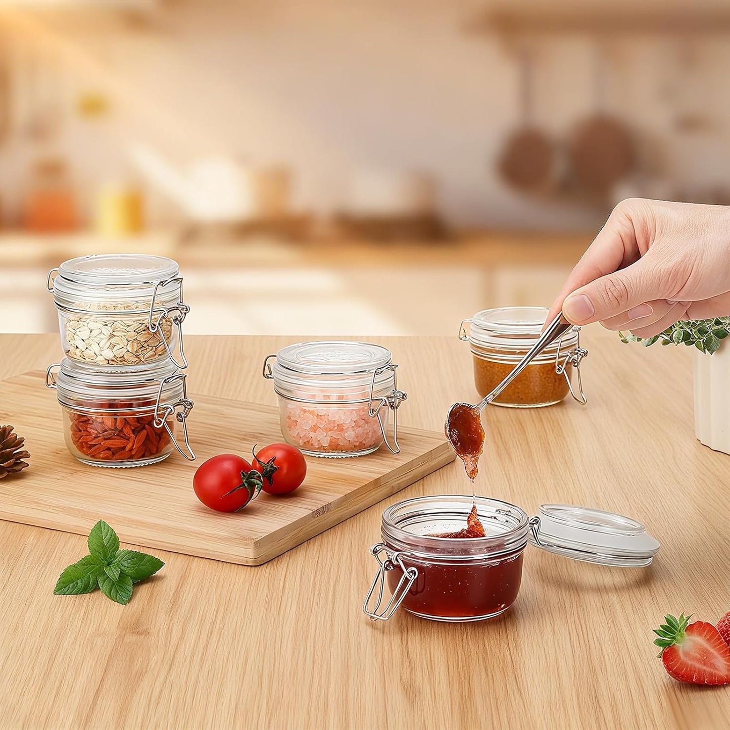 12 Pack Spice Jars, 4 oz Glass Containers with Airtight Lids, Small Herb Jars with Labels for Kitchen Storage