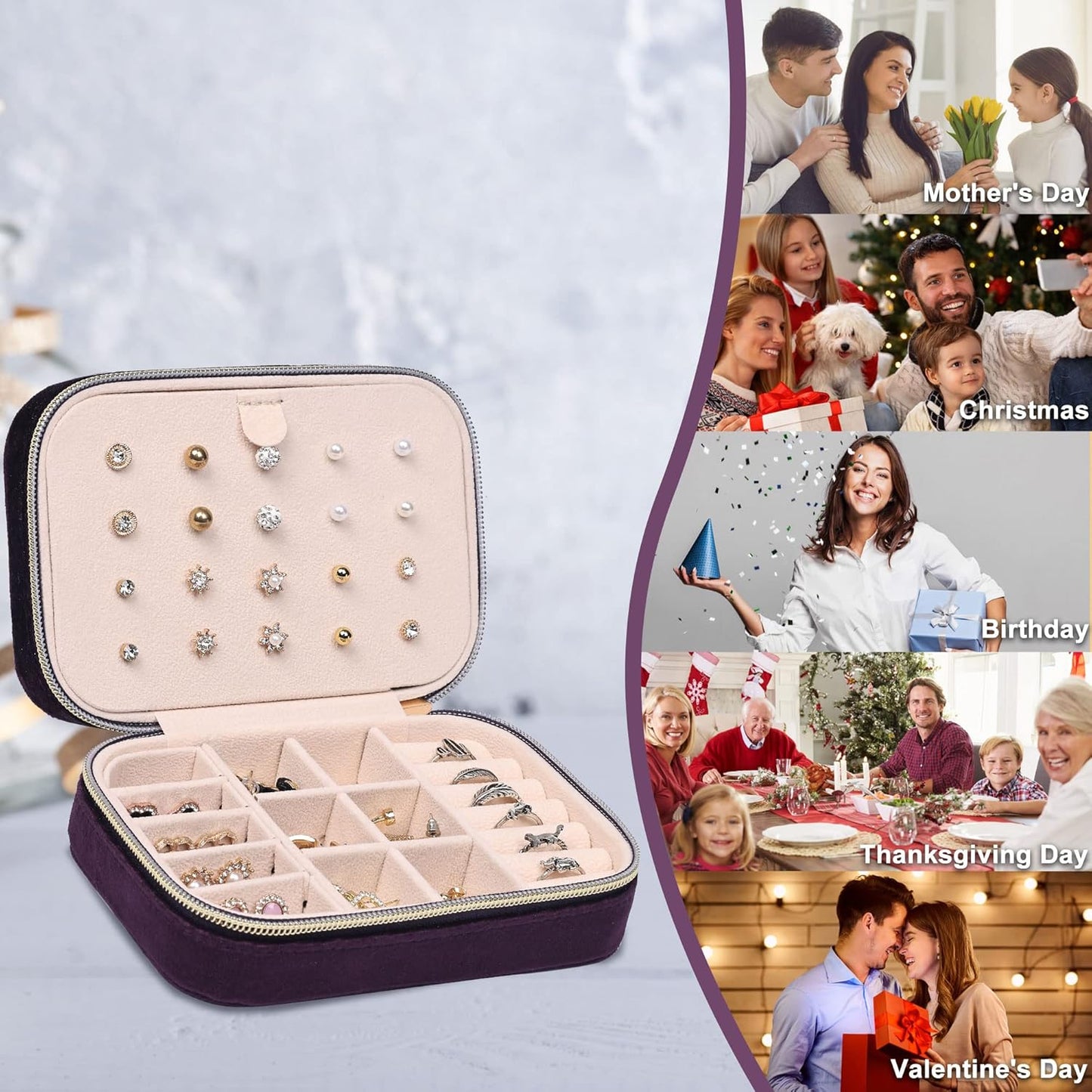 Dajasan Mini Travel Jewelry Case, Small Portable Travel Jewelry Organizer Box, Velvet Jewelry Gift Box for Women Girls (Modena)