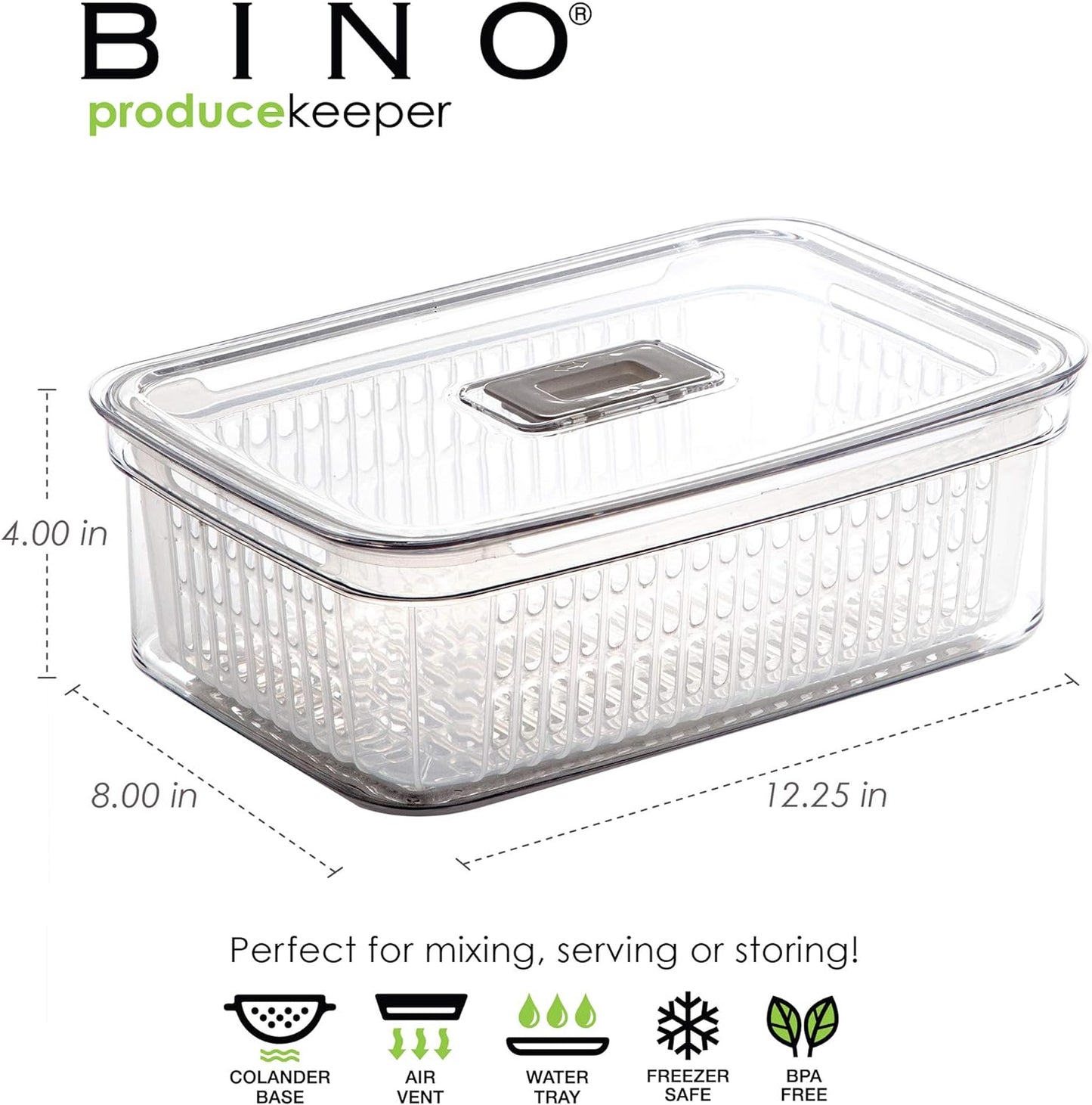 BINO | Produce Saver - 15.2 Cup/3.6L | Fridge Storage Containers for Fruits and Vegetables | Vegetable Storage with Adjustable Air Vent, Removable Basket | BPA-Free Fridge Organizers and Storage