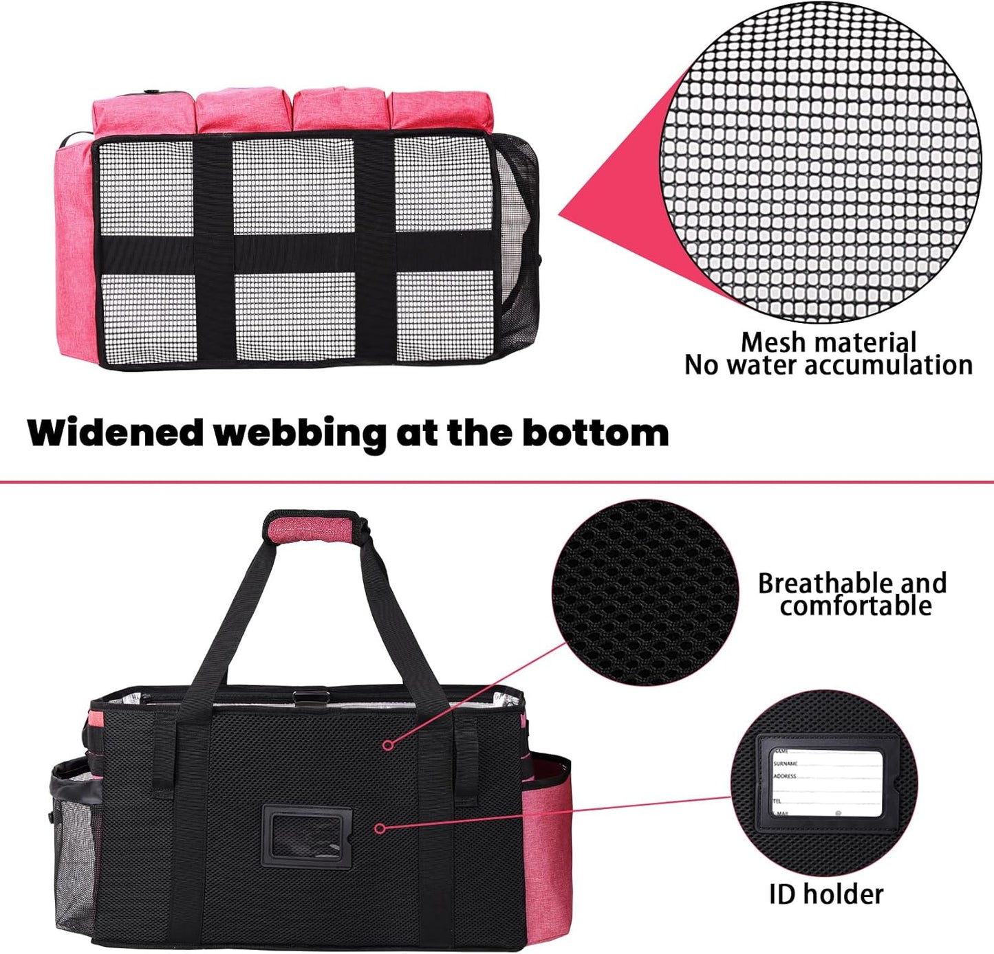 Extra large Cleaning Caddy Bag Built-in Sturdy Support Board, Cleaning Organizer with Detachable Divider, Cleaning Supply Tote with Adjustable Shoulder Strap (Pink, 19'' x 11'' x 11'')