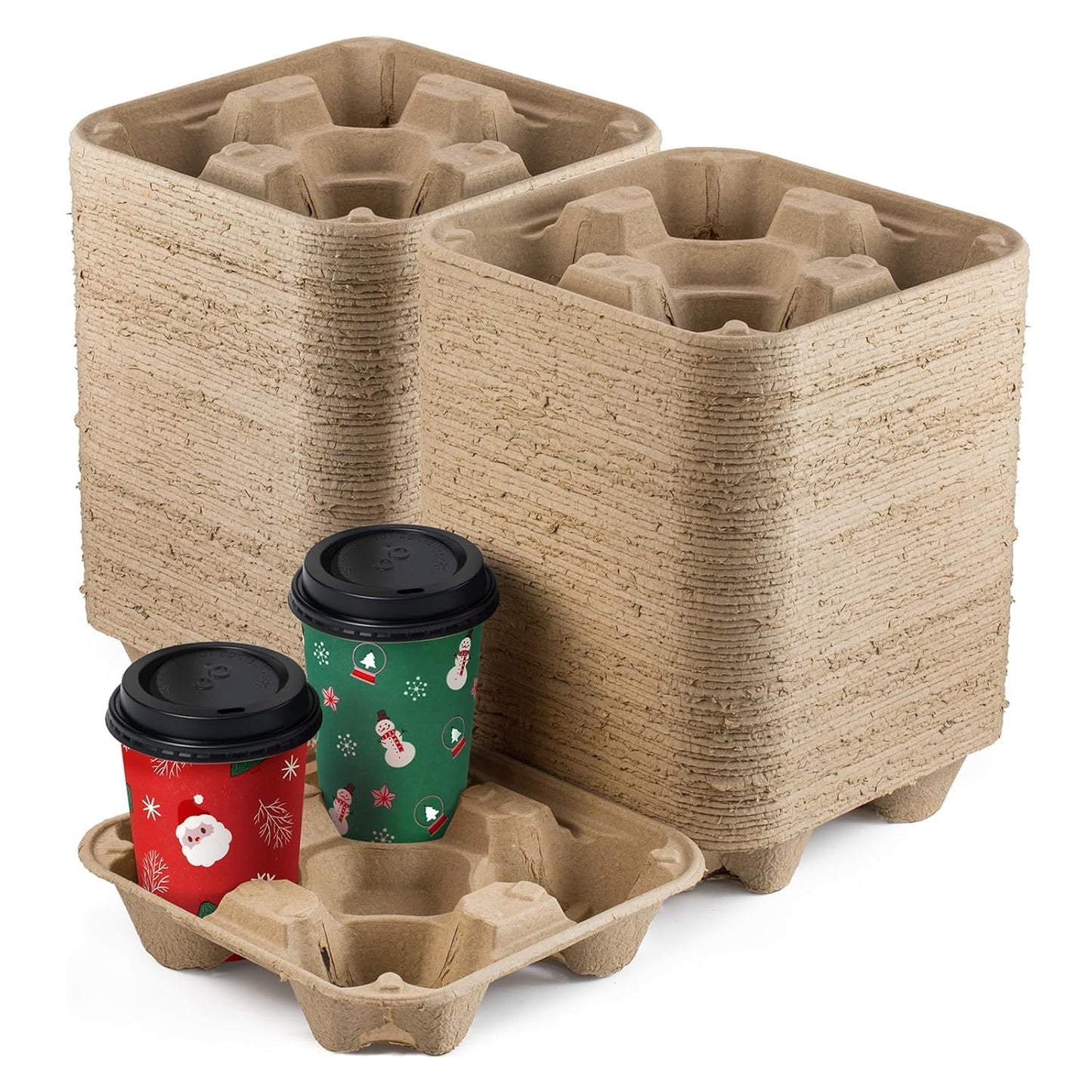 FMP Brands 4 Cup Disposable Drink Carrier Trays, 80 Pack Compostable Pulp Fiber Cup Holder for 8-32 oz Cup, Durable to Go Coffee Cup Holders for Delivery Service, Uber Eats