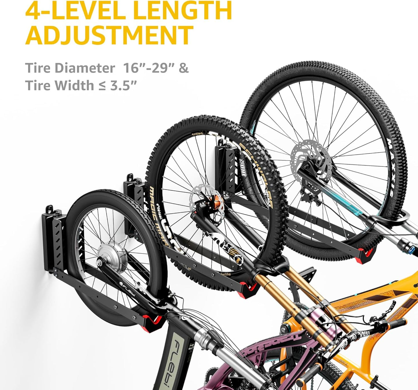 monTEK Swivel Bike Wall Mount, No Heavy Lifting Required Bike Wall Mount, Bike Hangers for Garage, Space-Saving Bike Rack Garage, Easy to Load and Unload, Bike Hanger Can Hold Up to 77 lbs, 4 Pack