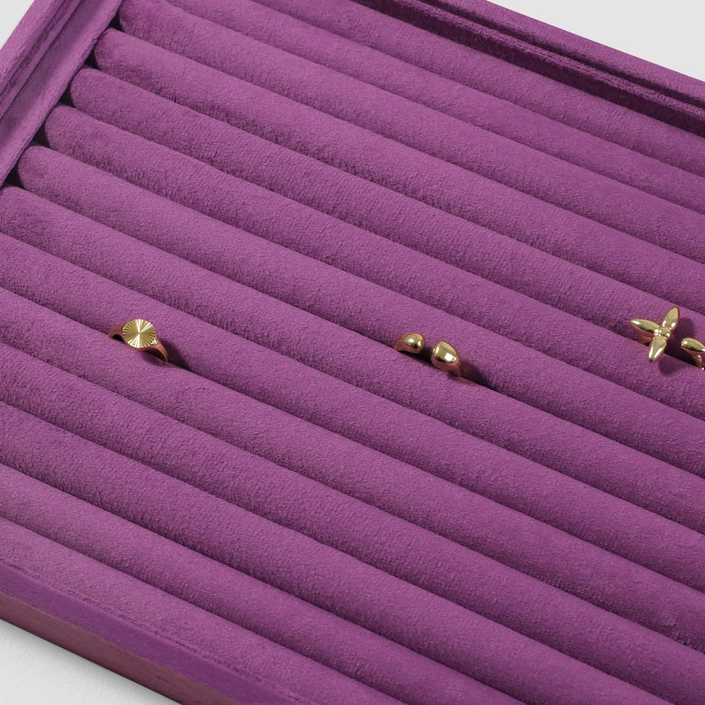 Velvet Ring Display Tray, Stackable Muilt Slot Rings Ear Stud Storage Tray, Drawer Insert Jewelry Accessories Organizers Plate (Purple)