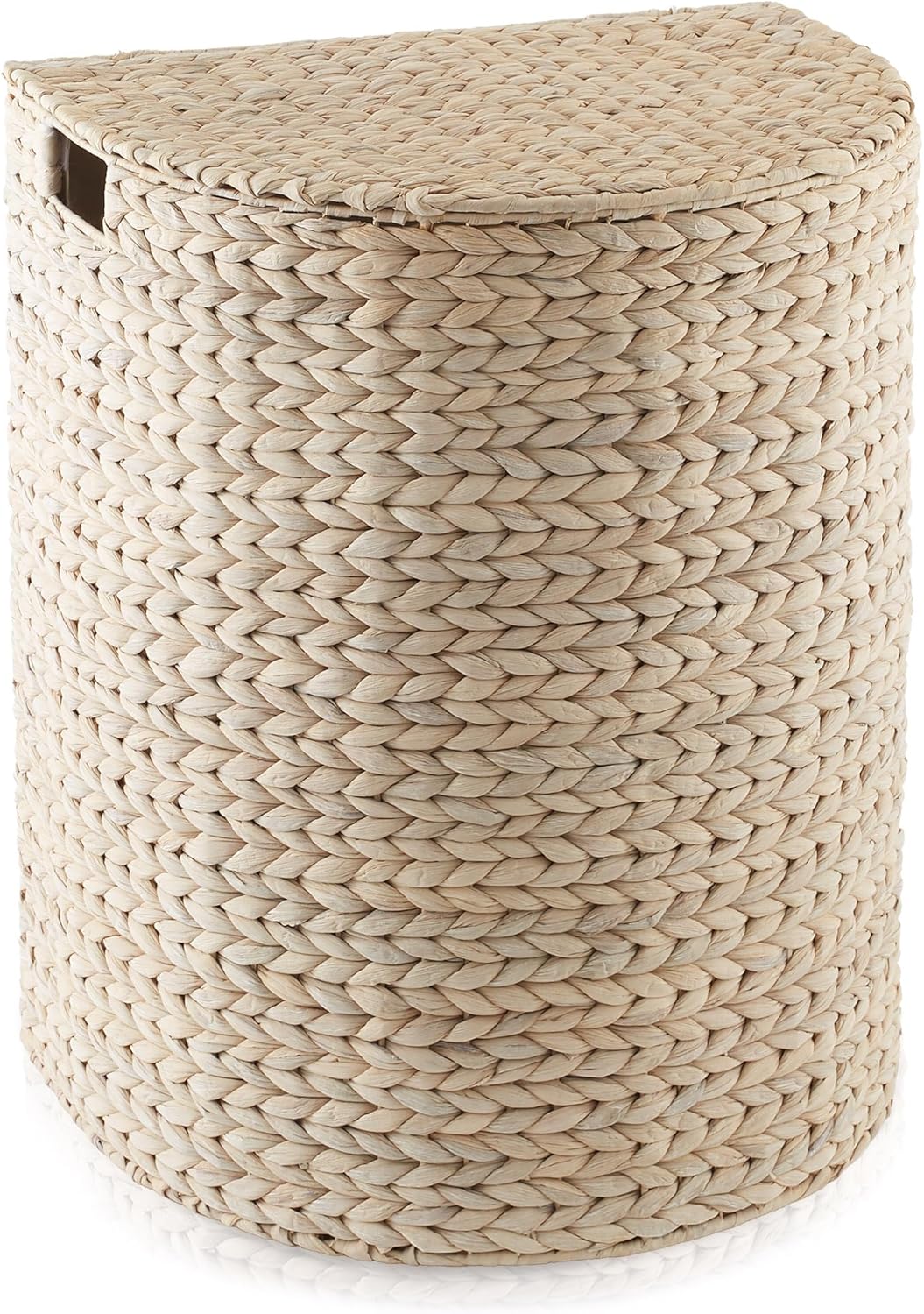 Casafield Half Moon Laundry Hamper with Lid and Removable Liner Bag - Whitewash, Woven Water Hyacinth Laundry Basket for Clothes and Towels
