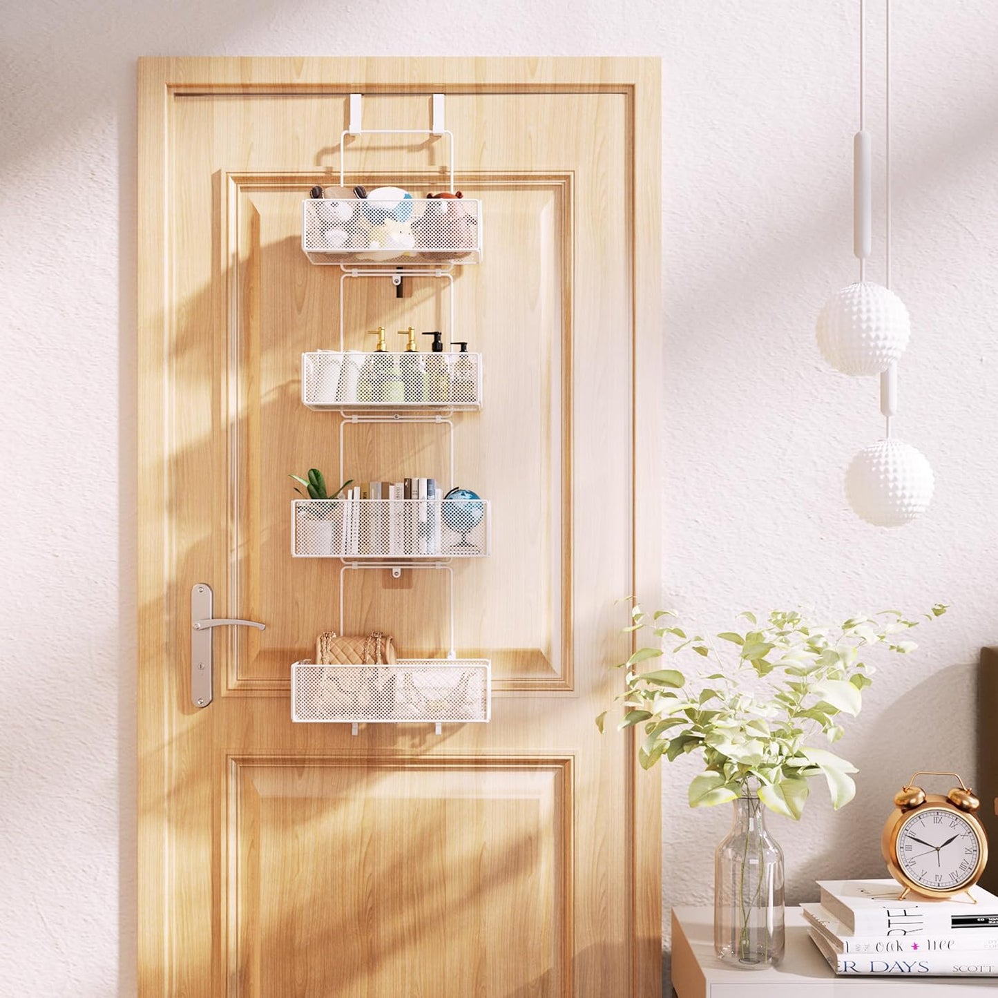 HapiRm Over Door Organizer Storage - Separable Door Organizer Hanging with 4 Metal Large Capacity Baskets for Bathroom Bedroom Kitchen Pantry Closet (White)