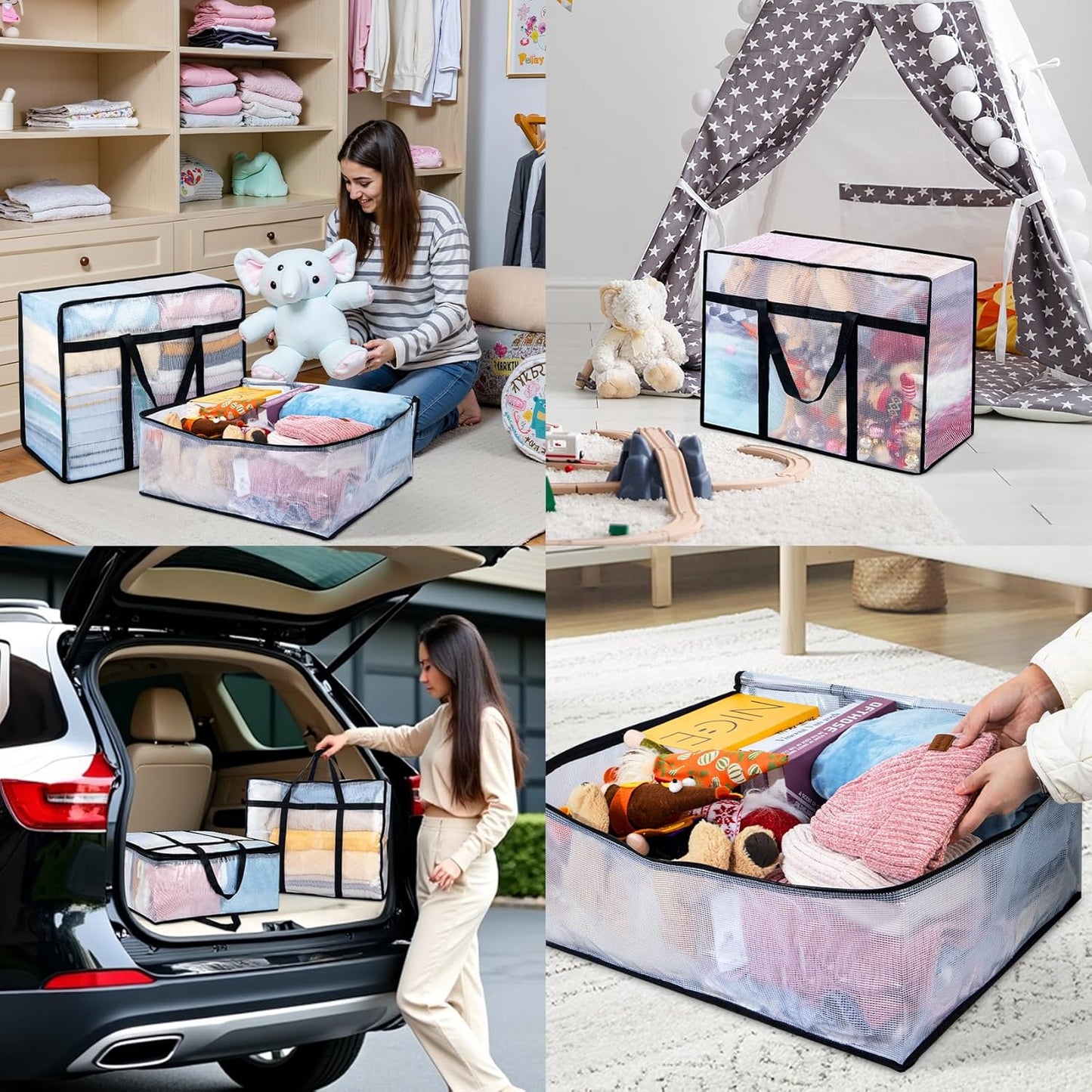 6 Pack Clear Blanket Storage Bags with Zipper, Vinyl Foldable Moving Bags Closet Organizers and Storage Containers for Bedding, Blankets, Comforters, Clothing, Toys, Quilt, Duvet, 60L