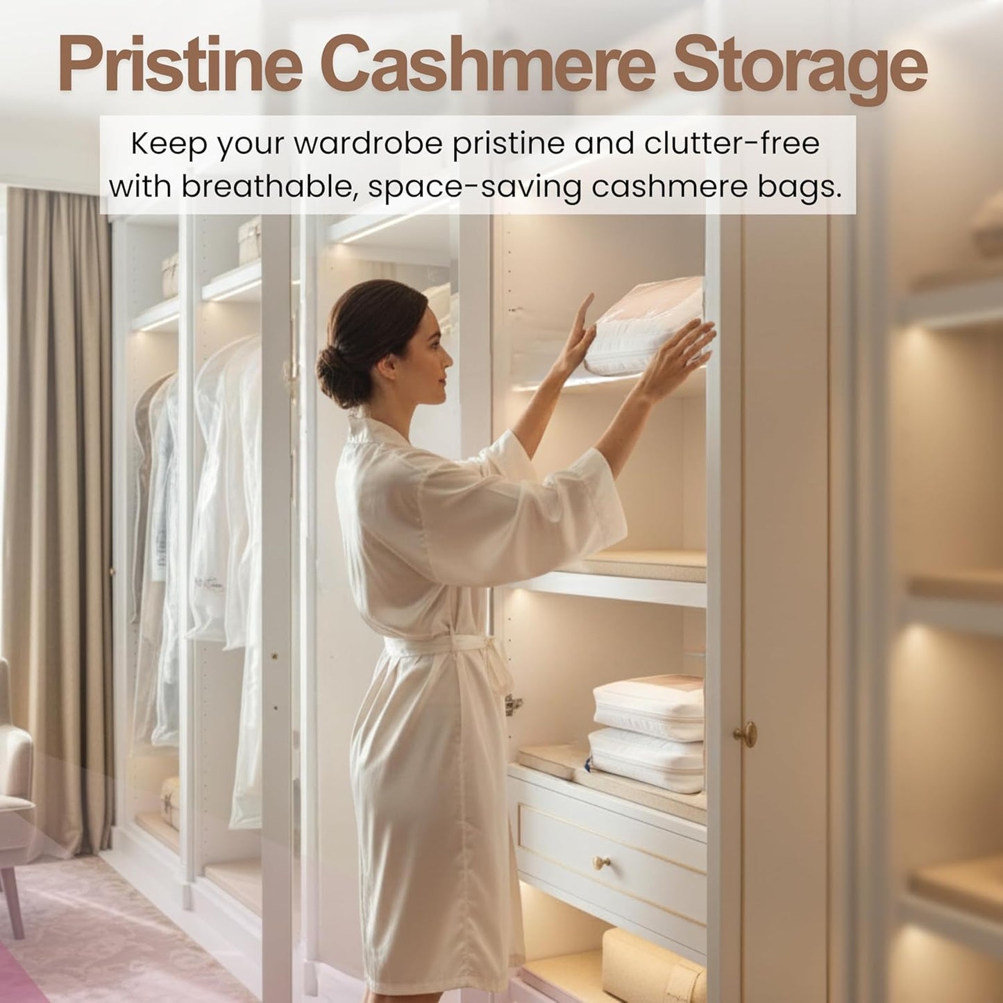 The Cashmere Choice Cashmere Storage Bags for Clothes, Sweaters, Scarves – 100% Cotton Garment Bag – Standard Size