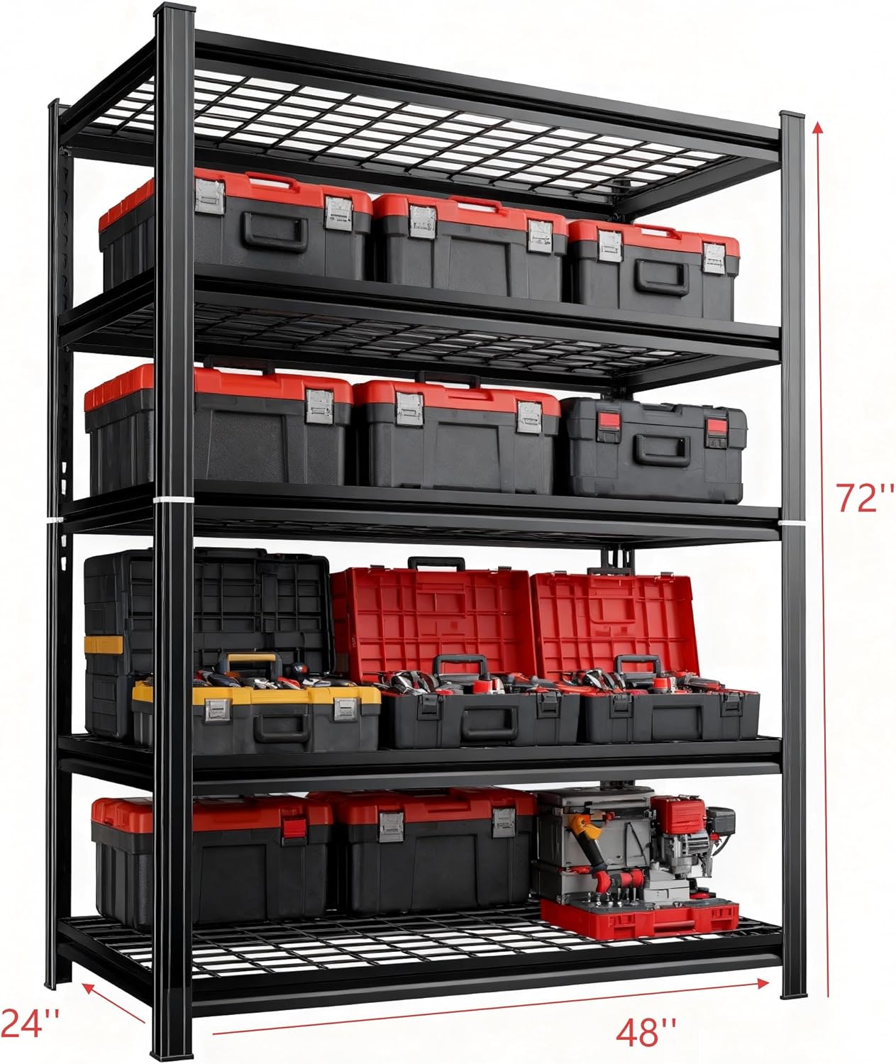 47''W Wire Garage Metal Shelving, 3000 Lbs Heavy-Duty Garage Storage Shelves, 5-Tier Adjustable Reinforced Shelves for Laundry Rooms, Basements, Kitchens&Outdoor (47''W*24''D*71''H)