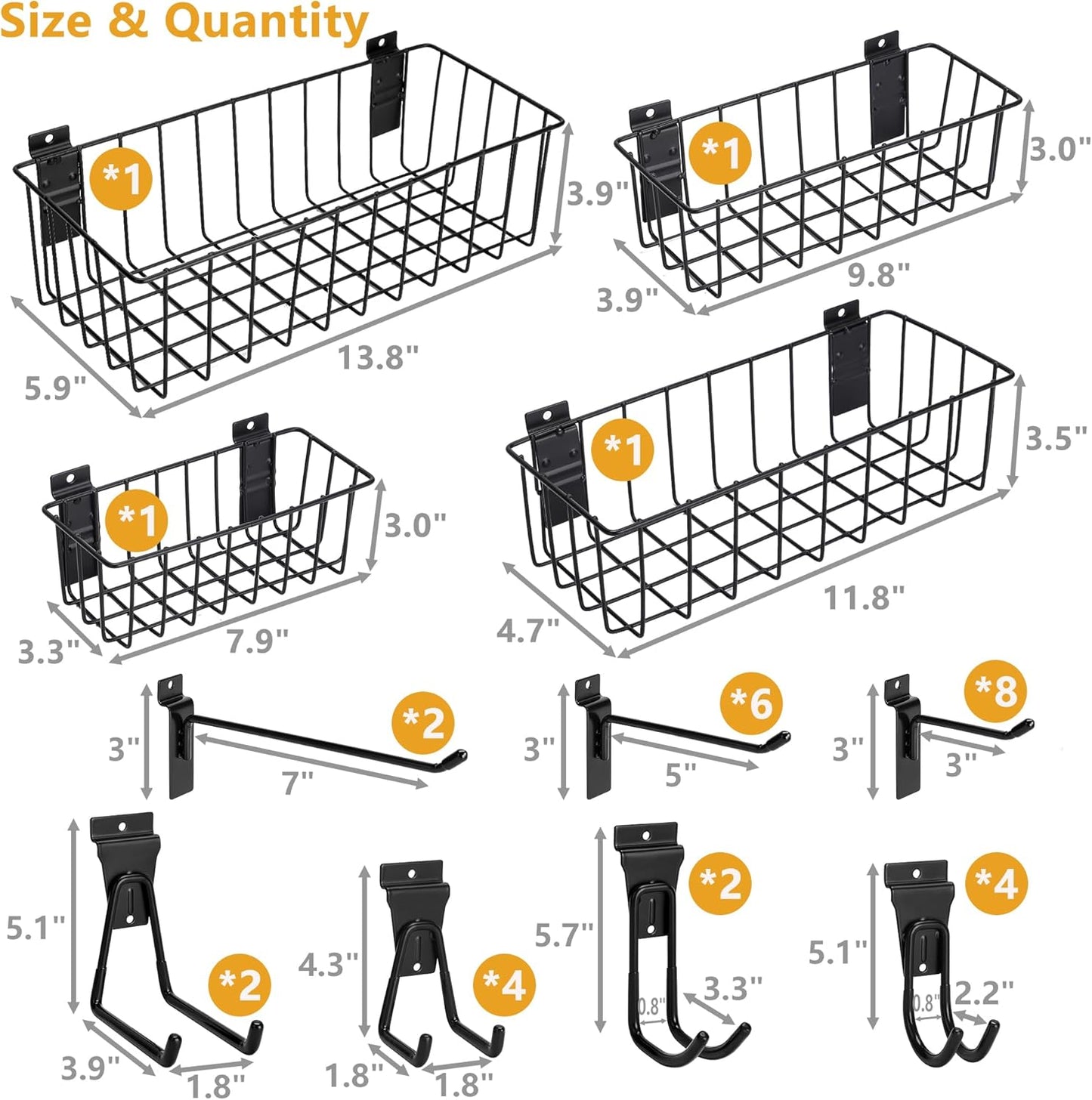 Heavy-Duty Slatwall Baskets and Hooks - Slatwall Accessories for Standard Slatwall Panels | Ideal for Organizing Garages and Workshops