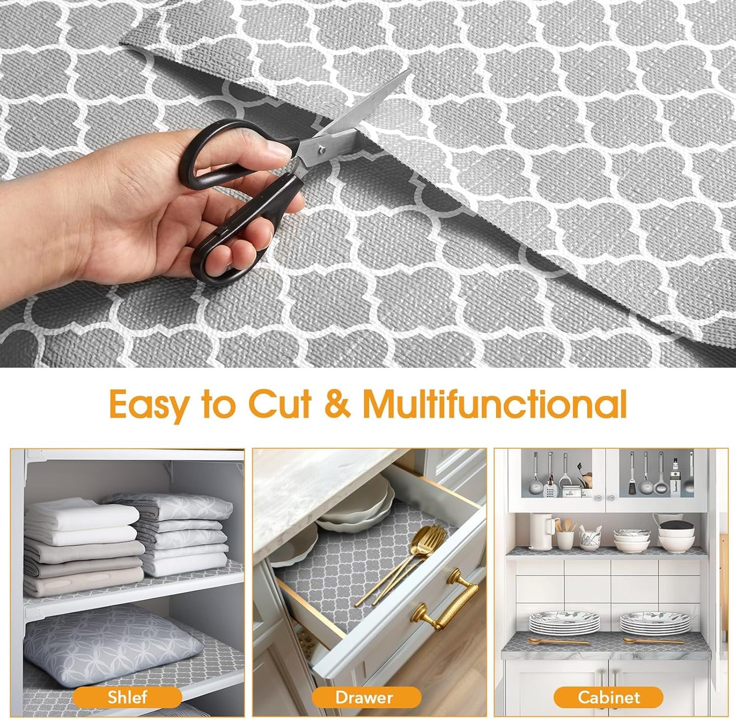 Shelf and Drawer Liner for Kitchen Cabinets Non-Adhesive, Strong Grip Non-Slip Thickened Cabinet Liners for Shelves, Waterproof Mats for Dresser Cupboard, Gray, 12 in x 30 Feet