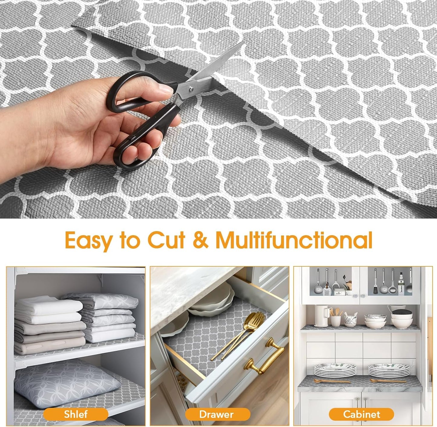 Shelf and Drawer Liner for Kitchen Cabinets Non-Adhesive, Strong Grip Non-Slip Thickened Cabinet Liners for Shelves, Waterproof Mats for Dresser Cupboard, Gray, 17 in x 10 Feet