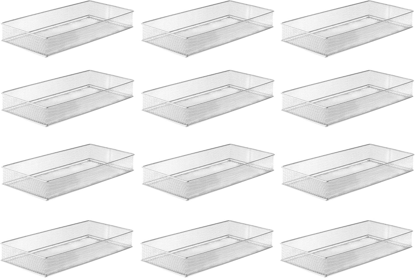 YBM HOME Silver Mesh Drawer Cabinet and or Shelf Organizer Bins, School Supply Holder Office Desktop Organizer Basket (12, 6x12x2 Inch)