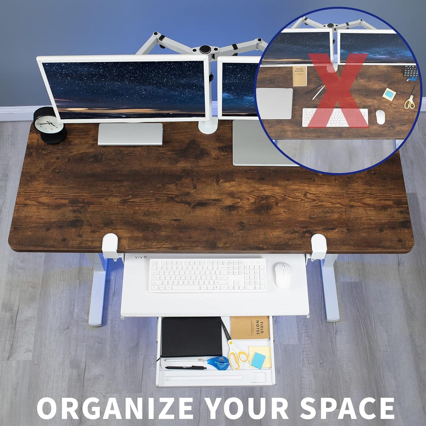 VIVO Large Keyboard Tray Under Desk Pull Out Platform with Pencil Drawer, Extra Sturdy C Clamp Mount, 27 (33 Including Clamps) x 11 inch Slide-Out Tray with Storage Drawer, White, MOUNT-KB05-4DW
