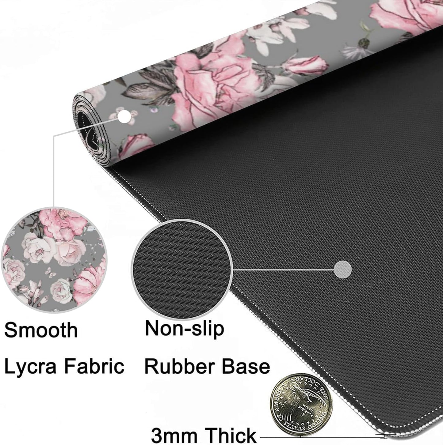Desk Mat,Flower Rose Gaming Mouse Pad,XXL Extended Mouse Pad Mat for Office,Computer,Keyboard with Non-Slip Base Stitched Eges Mousepad 35.4x15.75 inch