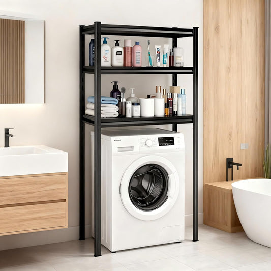 Height-Adjustable Bathroom & Laundry Storage Shelf, 3-Tier Metal Organizer Rack for Washer Dryer, Sturdy Shelving Unit for Bathroom Essentials, 63 x 35.4 x 15.7 Inches