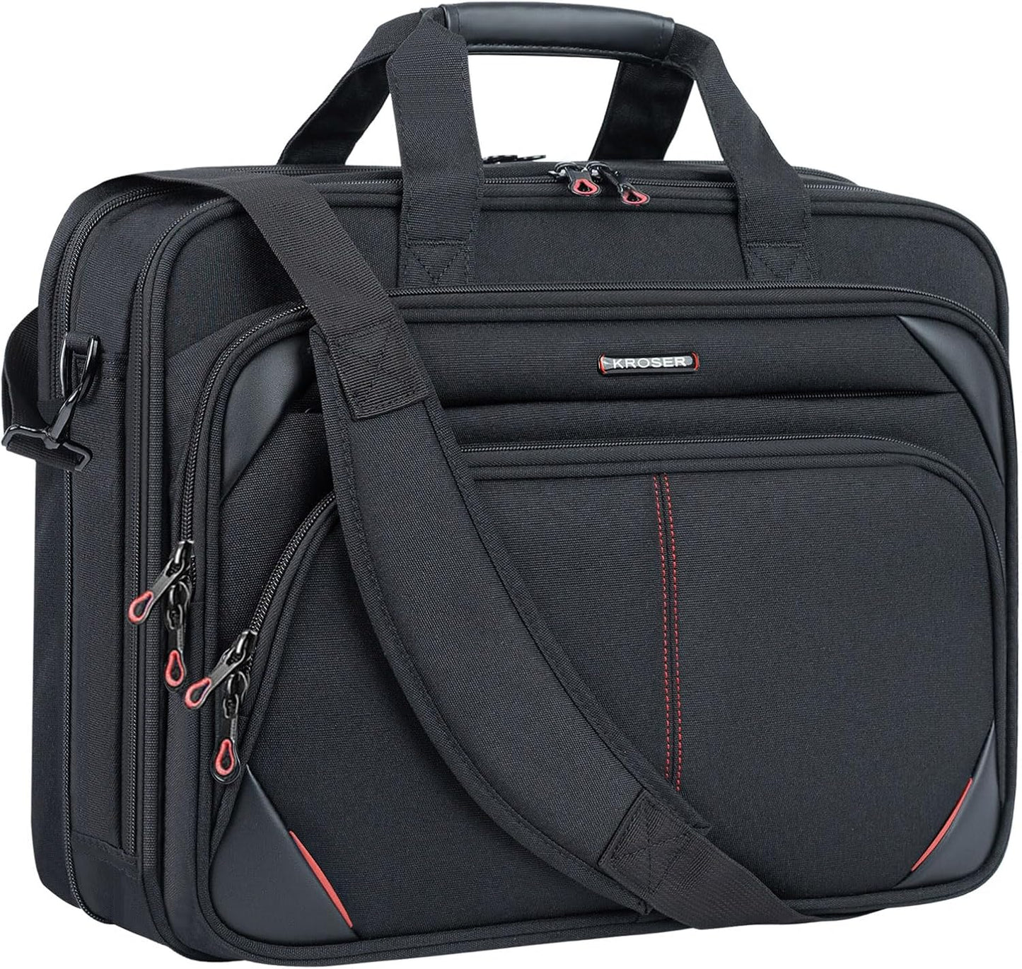 KROSER Laptop Bag 15.6 Inch Briefcase Messenger Bag Water Repellent Computer Case Shoulder Bag Durable Tablet Sleeve with RFID Pockets for Business/College/Women/Men - Black/Red
