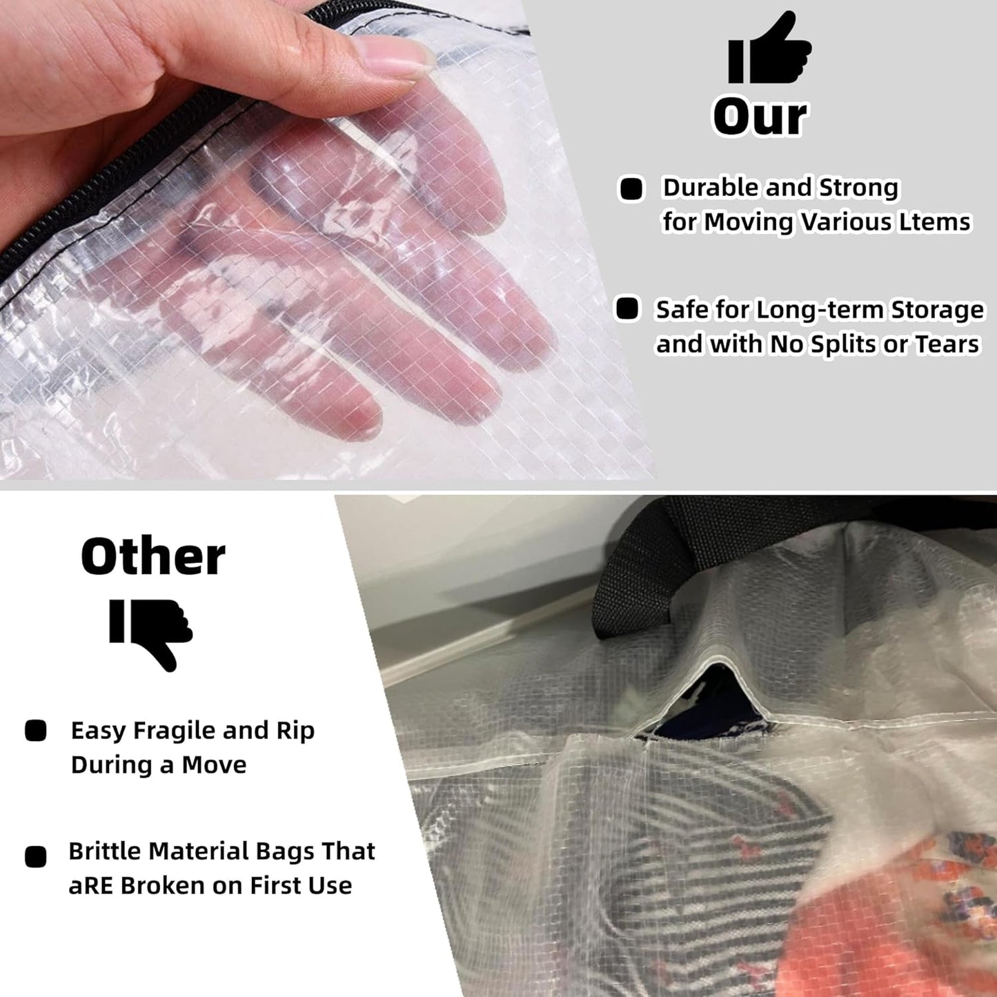 3 Pack Clear Storage Bags with Zipper and Handles, Blanket Bags For Closet Storage, Moving and Packing Supplies for College, Underbed Storage Organizer for Clothes Pillow Bedding Christmas Wreath