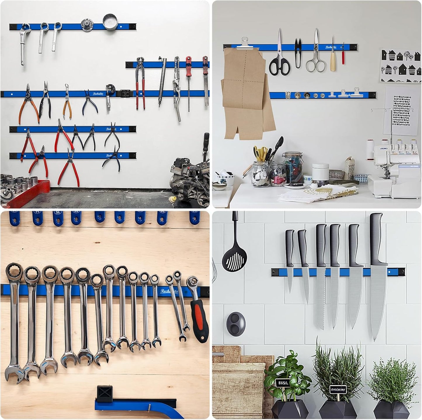 4 Pieces 24" Magnetic Tool Holder Strip, Blue Magnet Bar, Metal Tool Organizer Rack for Garage Organization, Easy To Install in Workshop, Mounting Screws Included