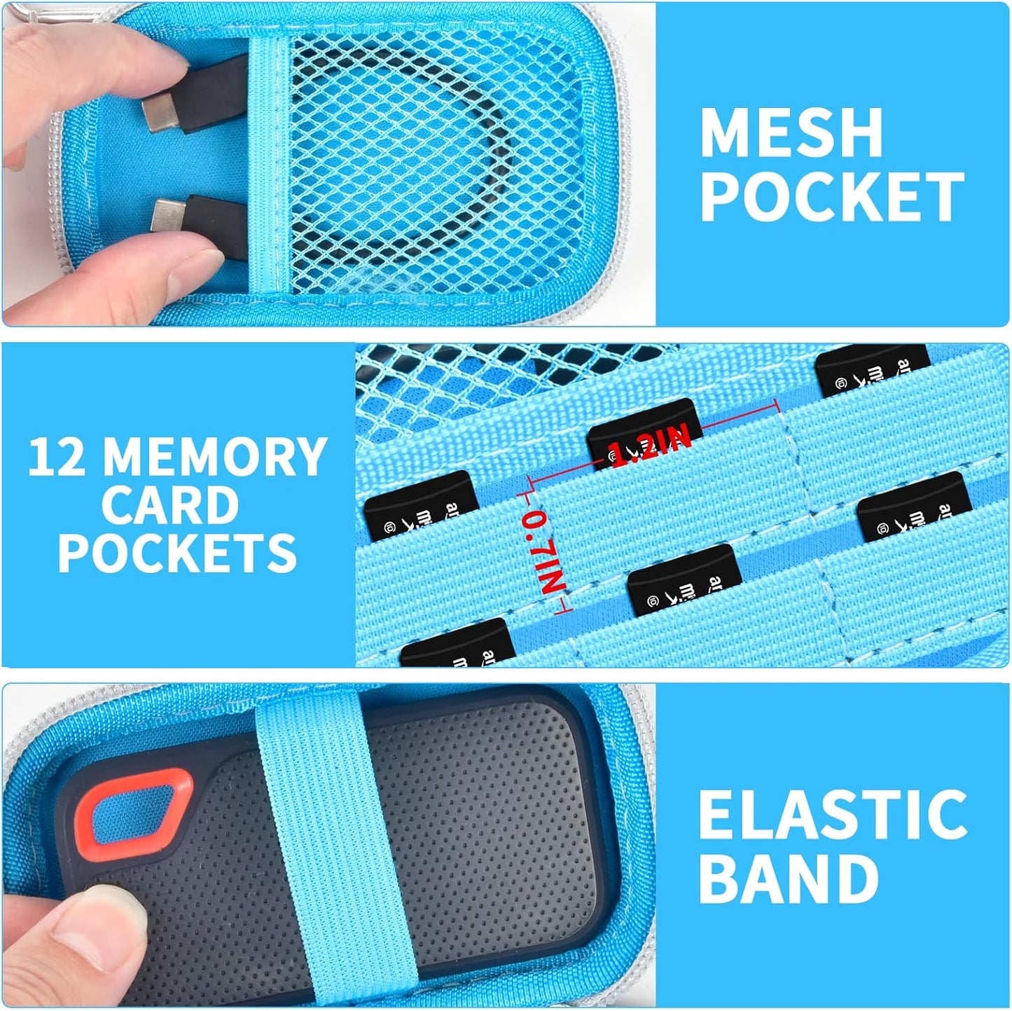 Case Compatible with SanDisk 1TB 2TB 4TB 500GB 8TB for SanDisk Extreme PRO Portable SSD External Hard Drive, Memory Card SD SDXC SDHC Card Storage Holder Organizer (Box Only)(Lightblue)