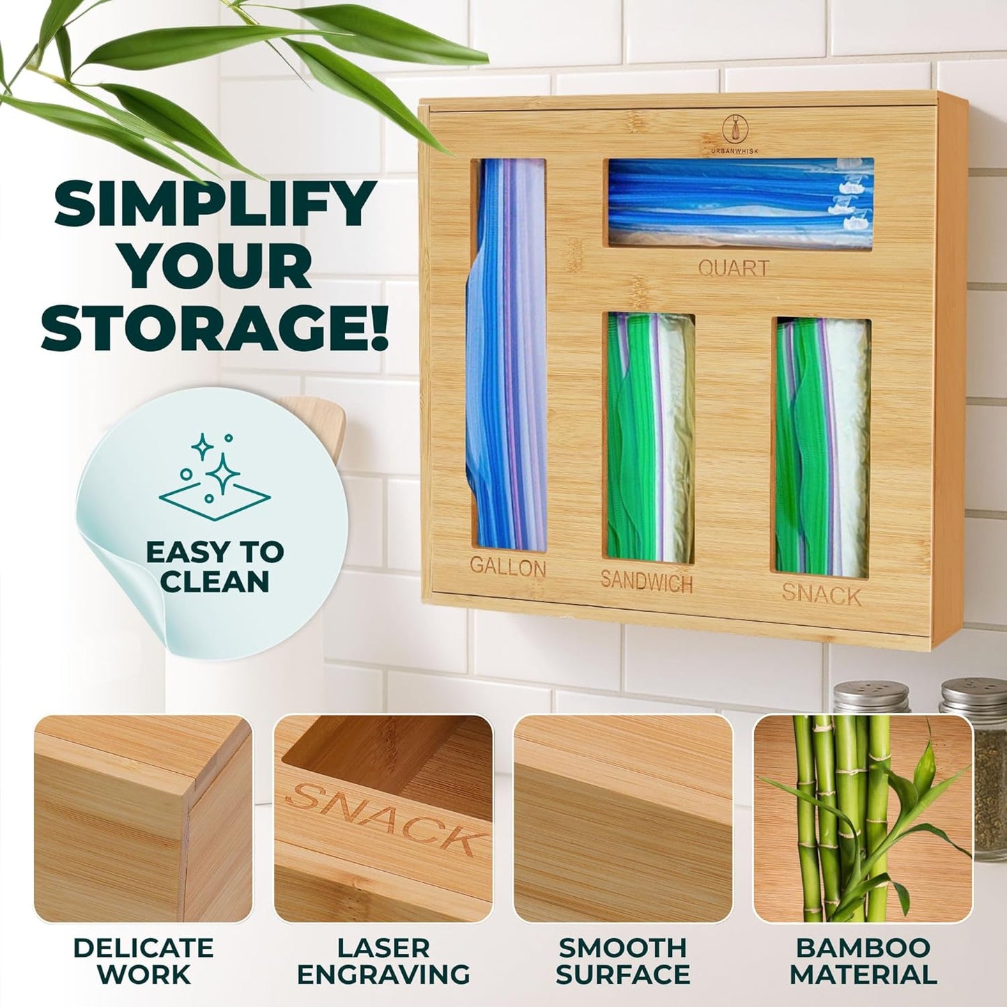 Bamboo Storage Bag Organizer for Kitchen Drawer – Foil & Plastic Bag Organizer for Drawer – Ideal for Foil and Plastic Wrap | Gallon, Quart, Sandwich, Snack Bags, Baggie Holder