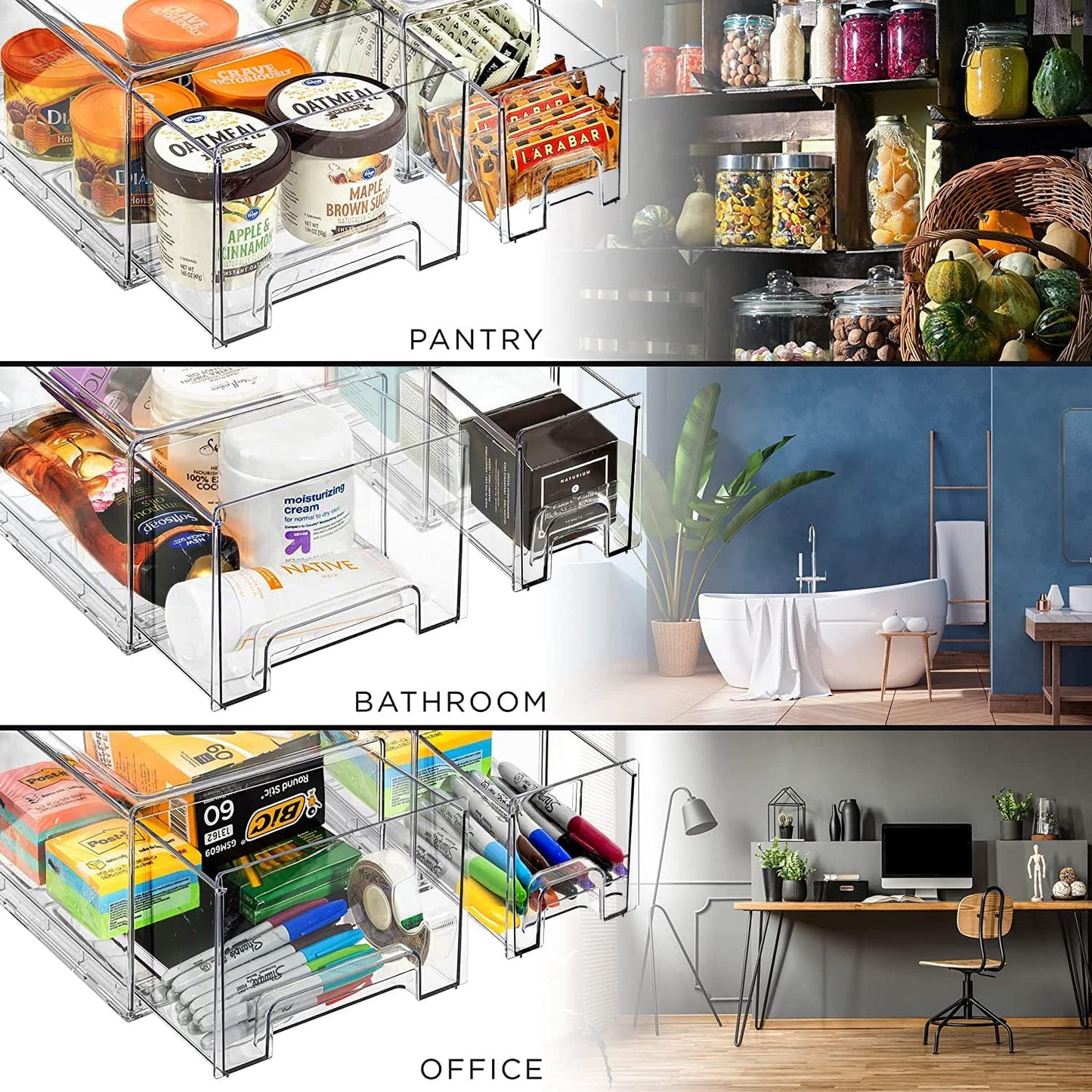 Sorbus Large Clear Stackable Storage Drawers – 4-Pack Plastic Organizer Bins with Handles – Stackable Pull-Out Storage Drawers for Closet, Pantry, Office, Bathroom, Craft, and Toy Organization