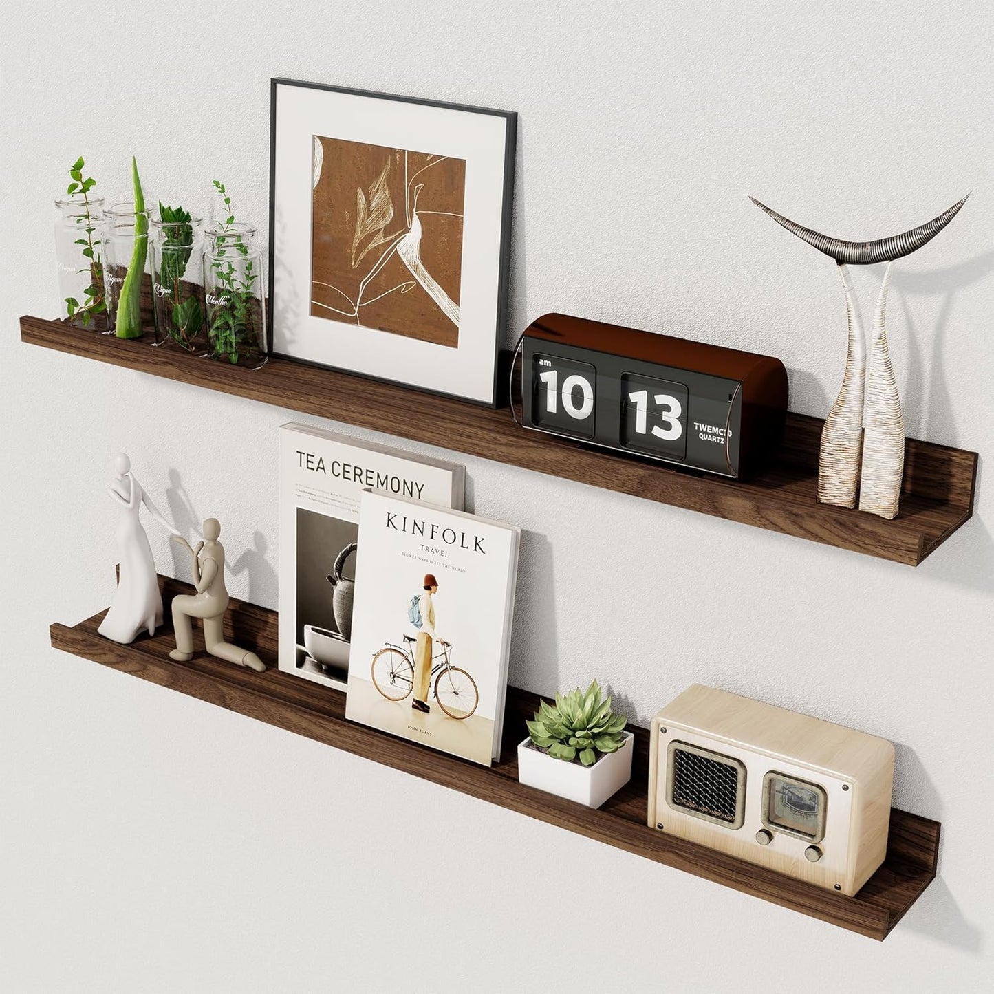 Axeman 30 Inch Floating Shelves for Wall | Picture Ledge Shelf Set of 2 | Rustic Walnut Picture Shelf for Wall with Ledge | Floating Shelves with Lip | Photo Ledge Shelves for Books Album Records