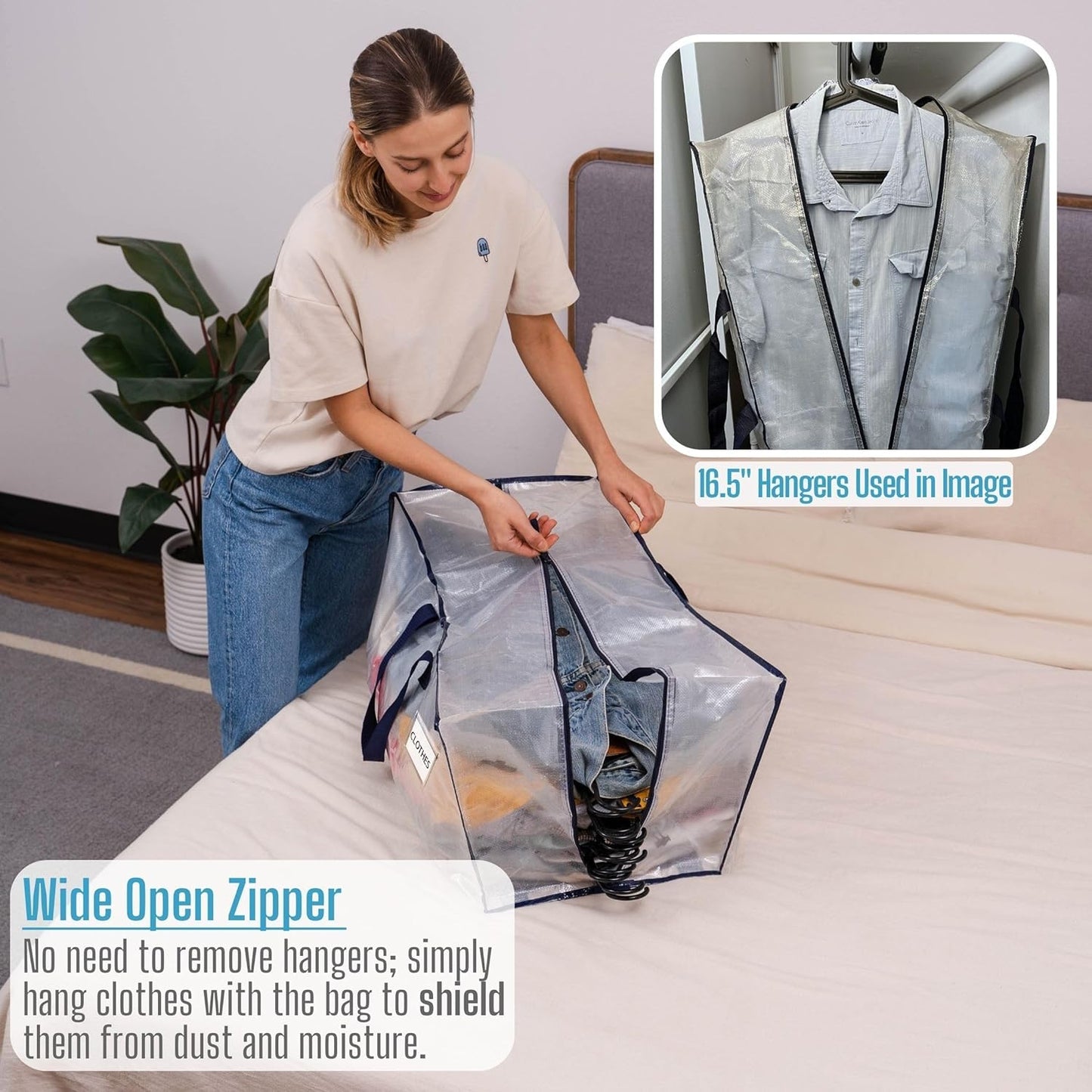 VENO 4 Pack Moving Bags w/Backpack Straps, Heavy Duty, Moving Boxes Alternative, Packing Supplies, Large Storage Totes for Dorm Room Essentials with Zipper for Clothes (Clear, 4 Pack)