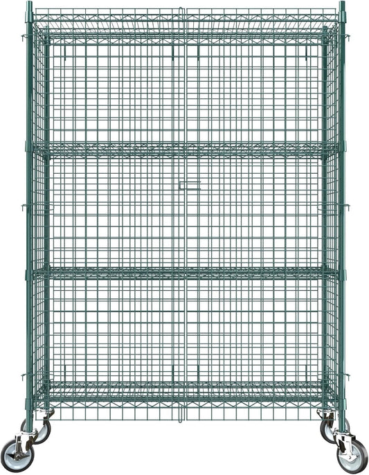 18"x48"x70" Metal Wire Green Security Heavy Duty Commercial NSF Certified Storage Unit | Mobile Wire Security Cage Kit