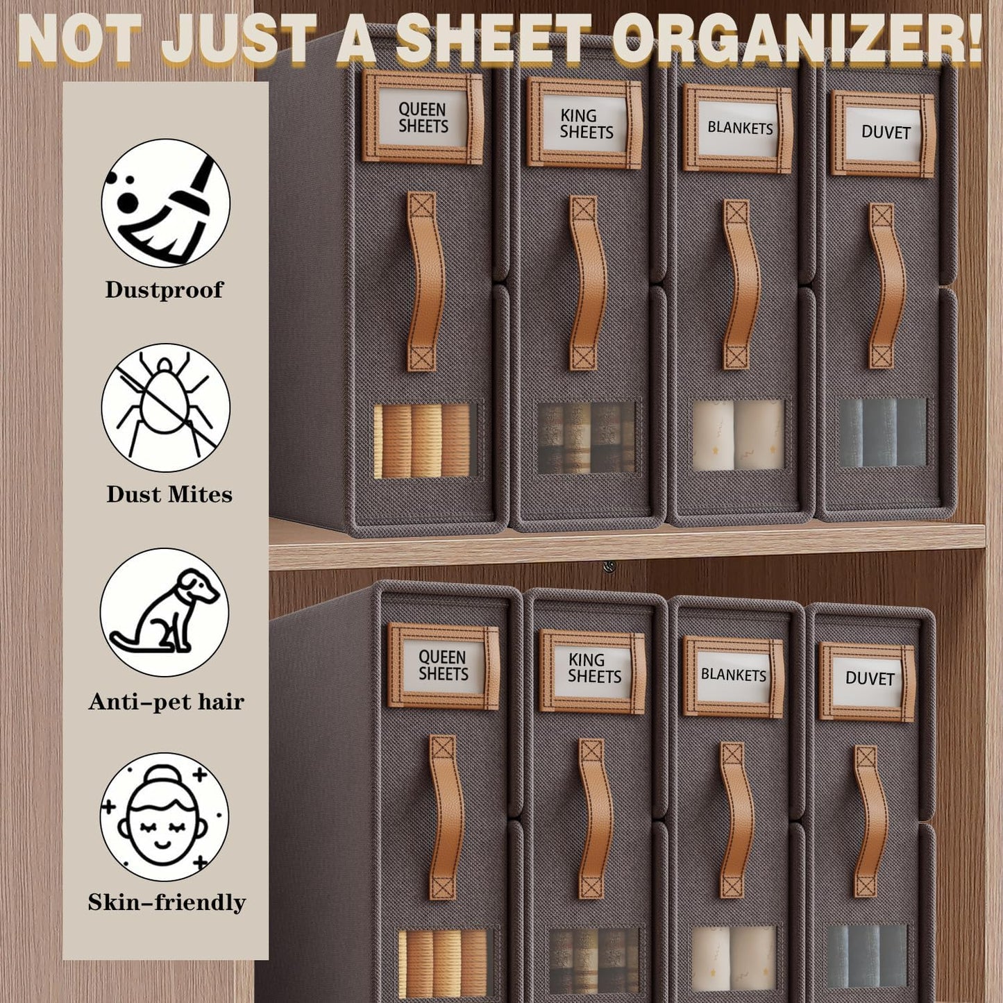 Bed Sheet Organizers and Storage (6 Pack, Queen & King Size) – Foldable Linen Closet Organizers with Window & Label, Zipper Bedding Storage Box for Sheets, Duvet Covers, Pillow Cases – Gray