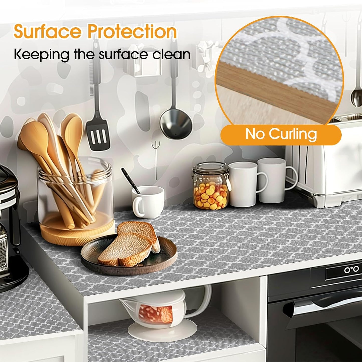Shelf and Drawer Liner for Kitchen Cabinets Non-Adhesive, Strong Grip Non-Slip Thickened Cabinet Liners for Shelves, Waterproof Mats for Dresser Cupboard, Gray, 23 in x 10 Feet