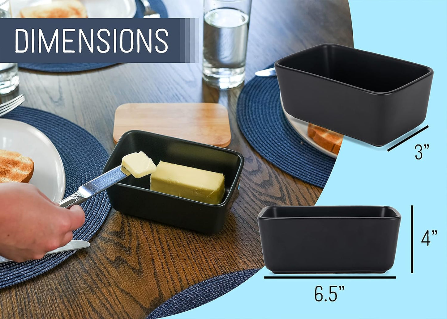 Nat & Jules Ceramic Stoneware 1/2 Pound, 2 Sticks Butter Dish with Airtight Bamboo Lid, Kitchen Accessory, Container Holder, Refrigerator Storage and Countertop Organization, Matte Black