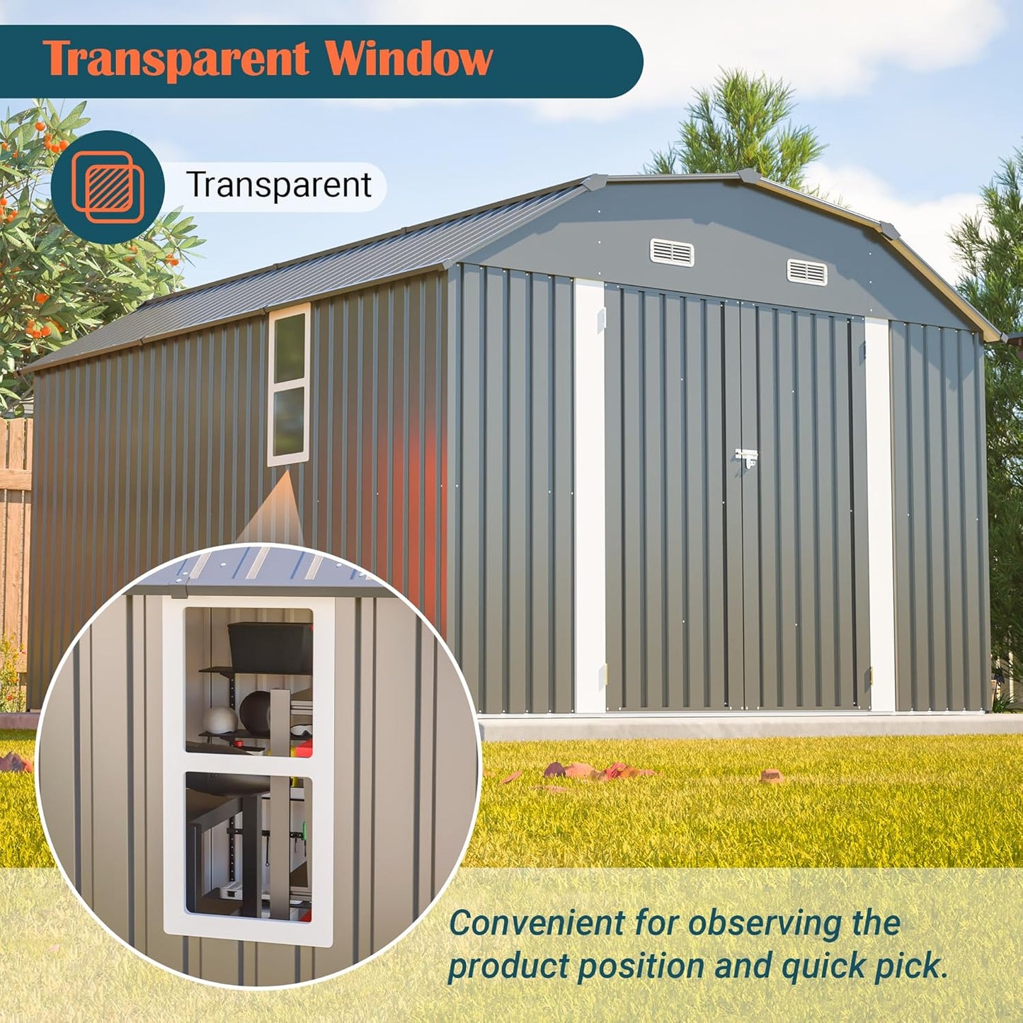 10x12 FT Metal Storage Shed with Floor Frame, Heavy-Duty Outdoor Storage Building with Diamond Roof, 4 Air Vents, Transparent Window & Lockable Double Doors, Snow-Resistant Backyard Garage Shed