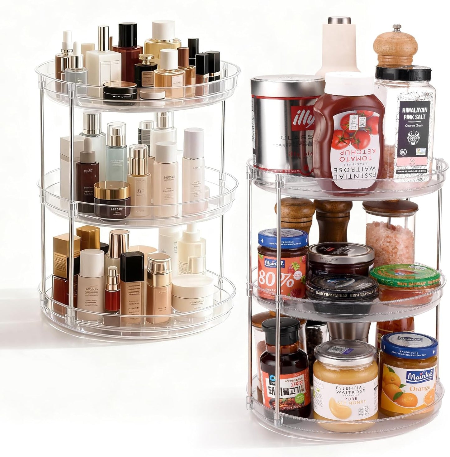 2 Pack 3 Tier Lazy Susan Organizer for Cabinet, Rotating Organizer for Kitchen Cabinet & Pantry, Spinning Turntable for Seasonings, Condiments, Vitamin Bottles, Countertop Organizer Carousel