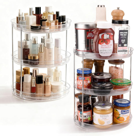2 Pack 3 Tier Lazy Susan Organizer for Cabinet, Rotating Organizer for Kitchen Cabinet & Pantry, Spinning Turntable for Seasonings, Condiments, Vitamin Bottles, Countertop Organizer Carousel