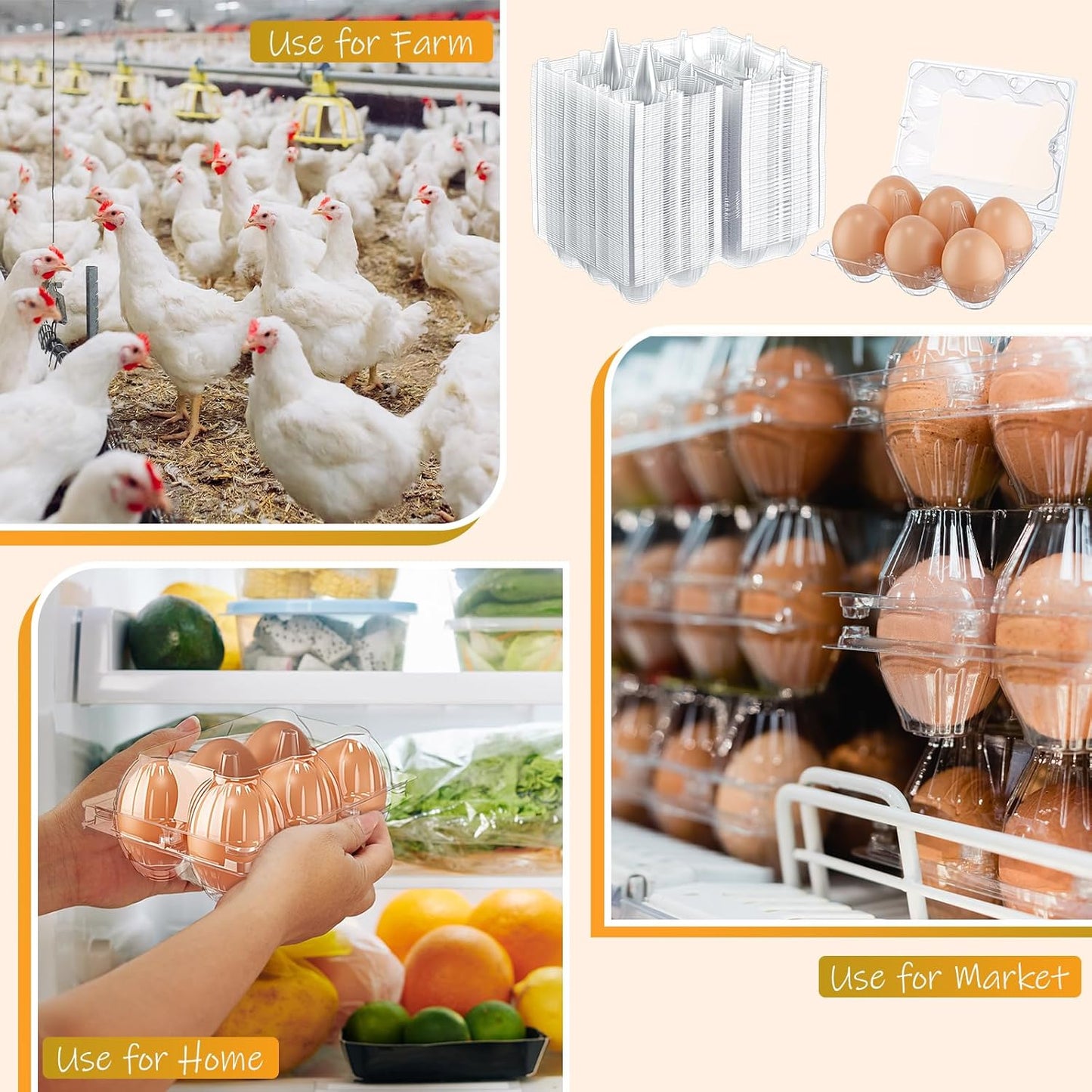 Zubebe 200 Pieces Clear Egg Cartons Plastic Egg Cartons Bulk Empty Chicken Egg Tray Holds Securely Clear Blank Egg Cartons for Chicken Farm Business Market Home Refrigerator Storage(2 x 3 Grids)