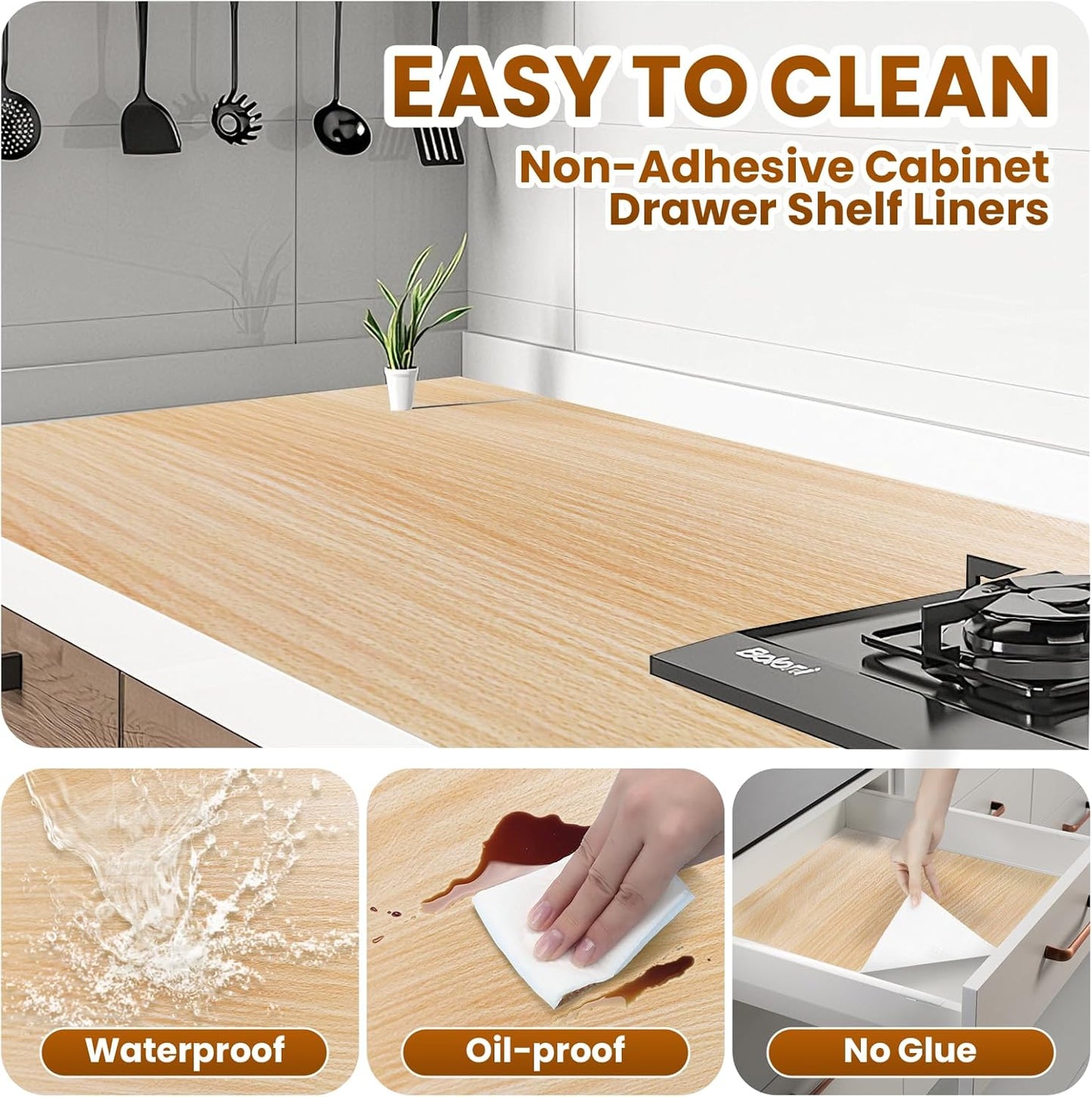 Drawer Shelf Liner for Kitchen Cabinets Non-Adhesive, Non Slip Shelf Paper Waterproof Thickened Cabinet Liners for Shelves, Strong Grip Mats for Cupboard, Dresser, Pantry, Beige, 12 in x 20 FT