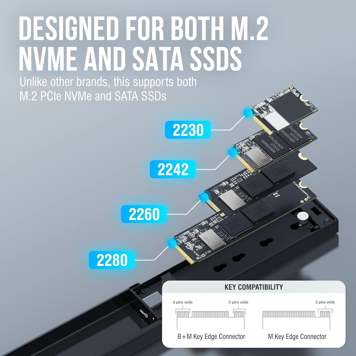 Sabrent USB 3.2 Type-C Tool-Free Enclosure for M.2 PCIe NVMe and SATA SSDs (EC-SNVE)