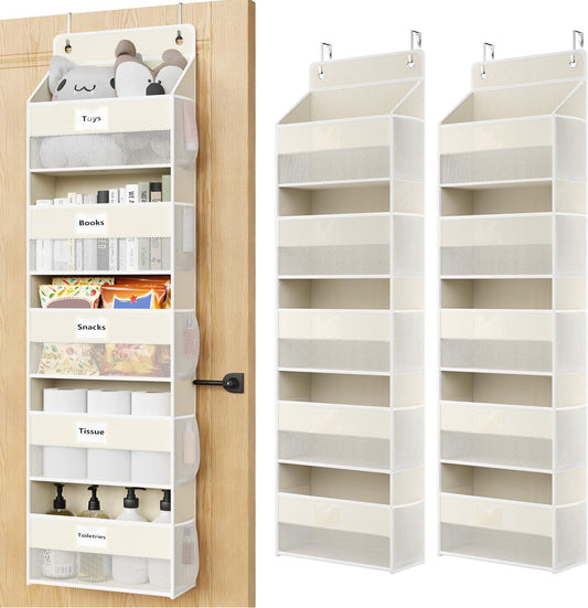 Over The Door Organizer Hanging, 2 Pack 5 Shelf Behind The Doors Storage, Pantry Door Organizer, Closet Organizers for Bedroom and Nursery (Beige)