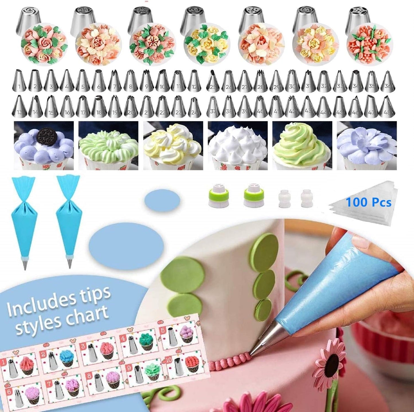 Cake Decorating Supplies,493 PCS Cake Decorating Kit 3 Packs Springform Cake Pans, Cake Rotating Turntable,48 Piping Icing Tips,7 Russian Nozzles, Baking Supplies,Cupcake Decorating Kit, Multicolor