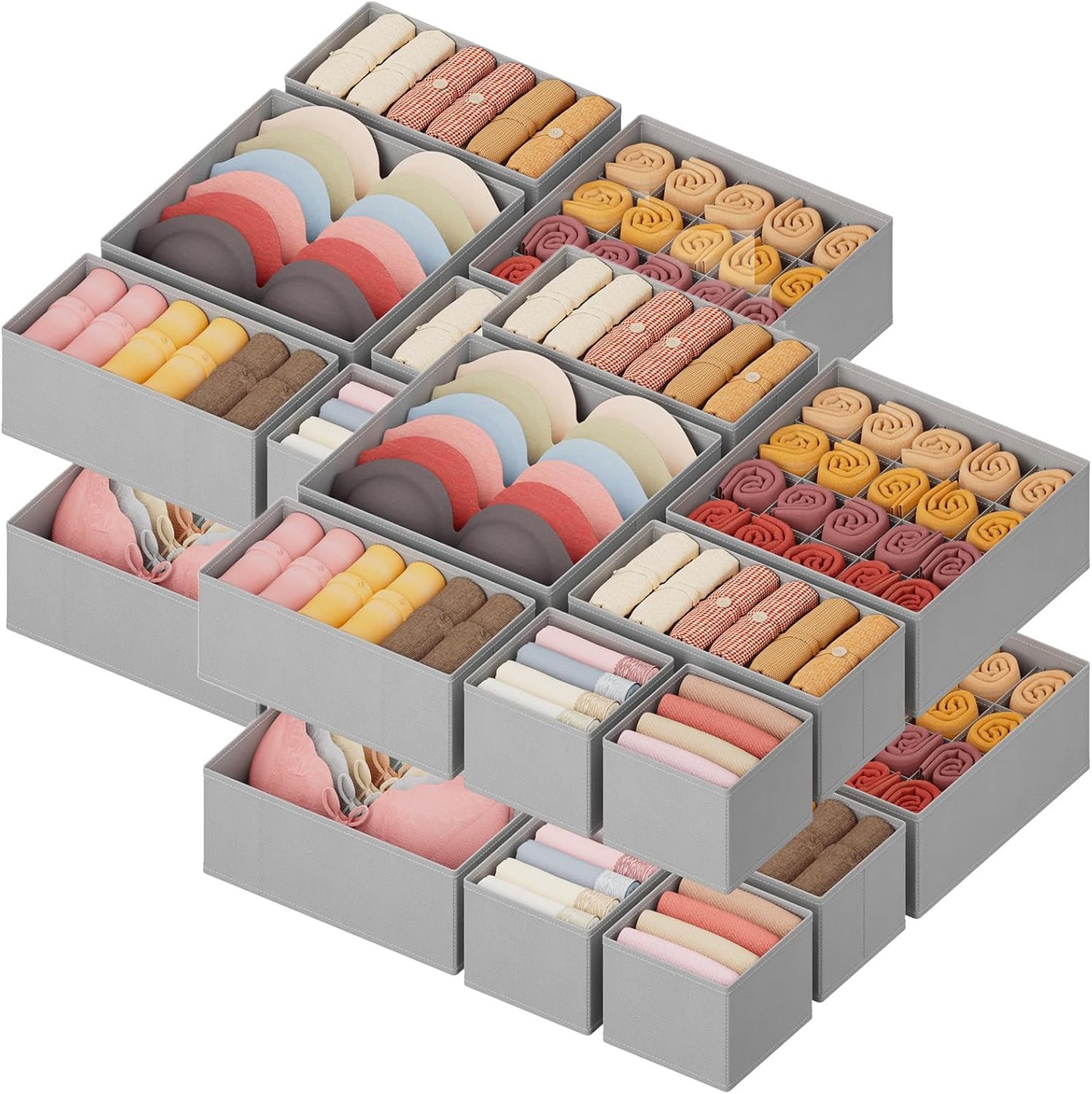 Lifewit Underwear Drawer Organizer for Closet 36 Pack, 3 Sizes Dresser Organizer Dividers, Deep Fabric Foldable Drawer Storage Organizer Bins for Clothes/Sock/Bra, Light Grey