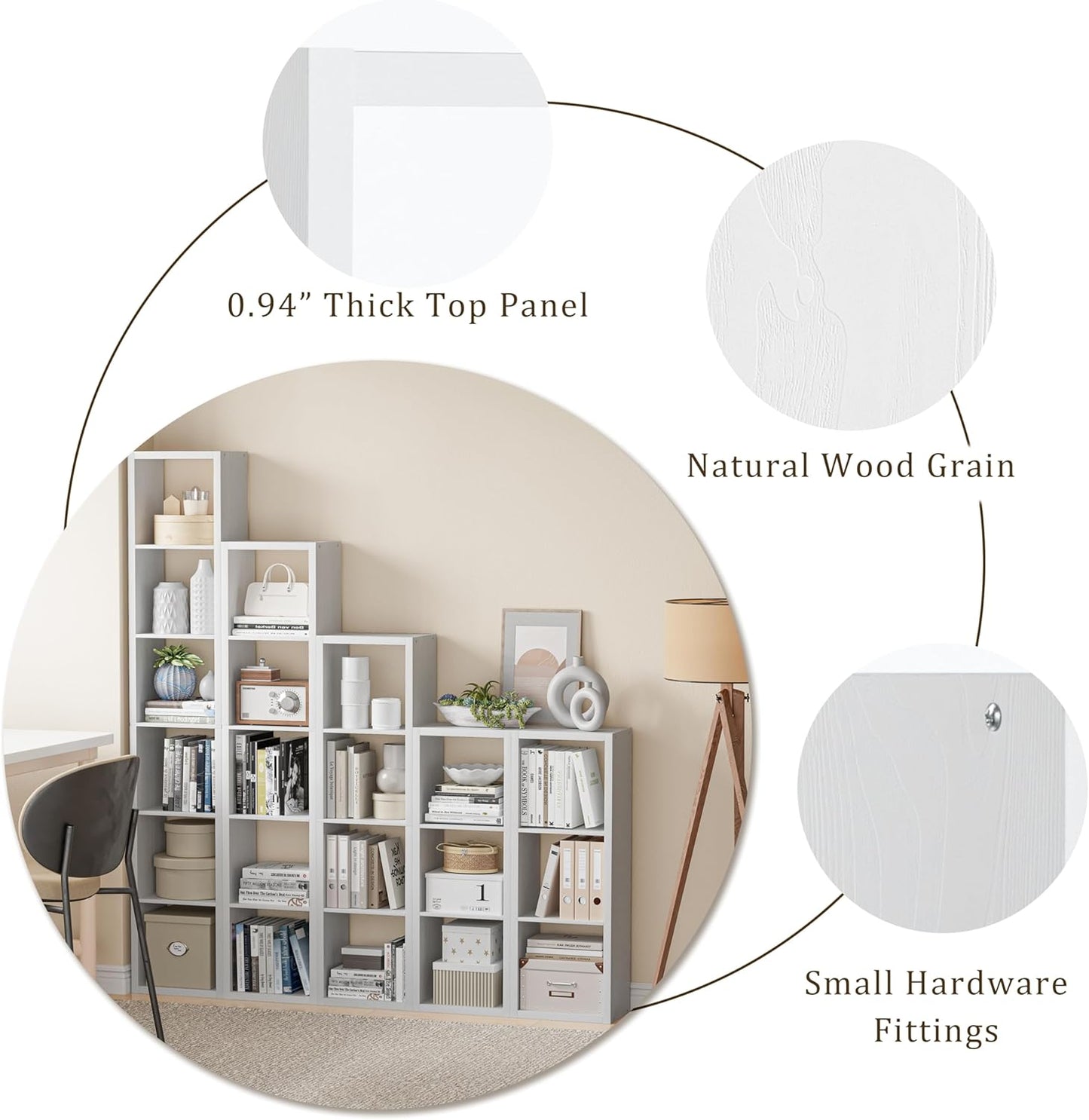Cube Storage Organizer Bookcase, Decorative 11 inch Open Back Cubical Shelf with Thickened Border, Display Bookshelf for Living Room, Home Office, Sturdy Room (White, 6 Cube)