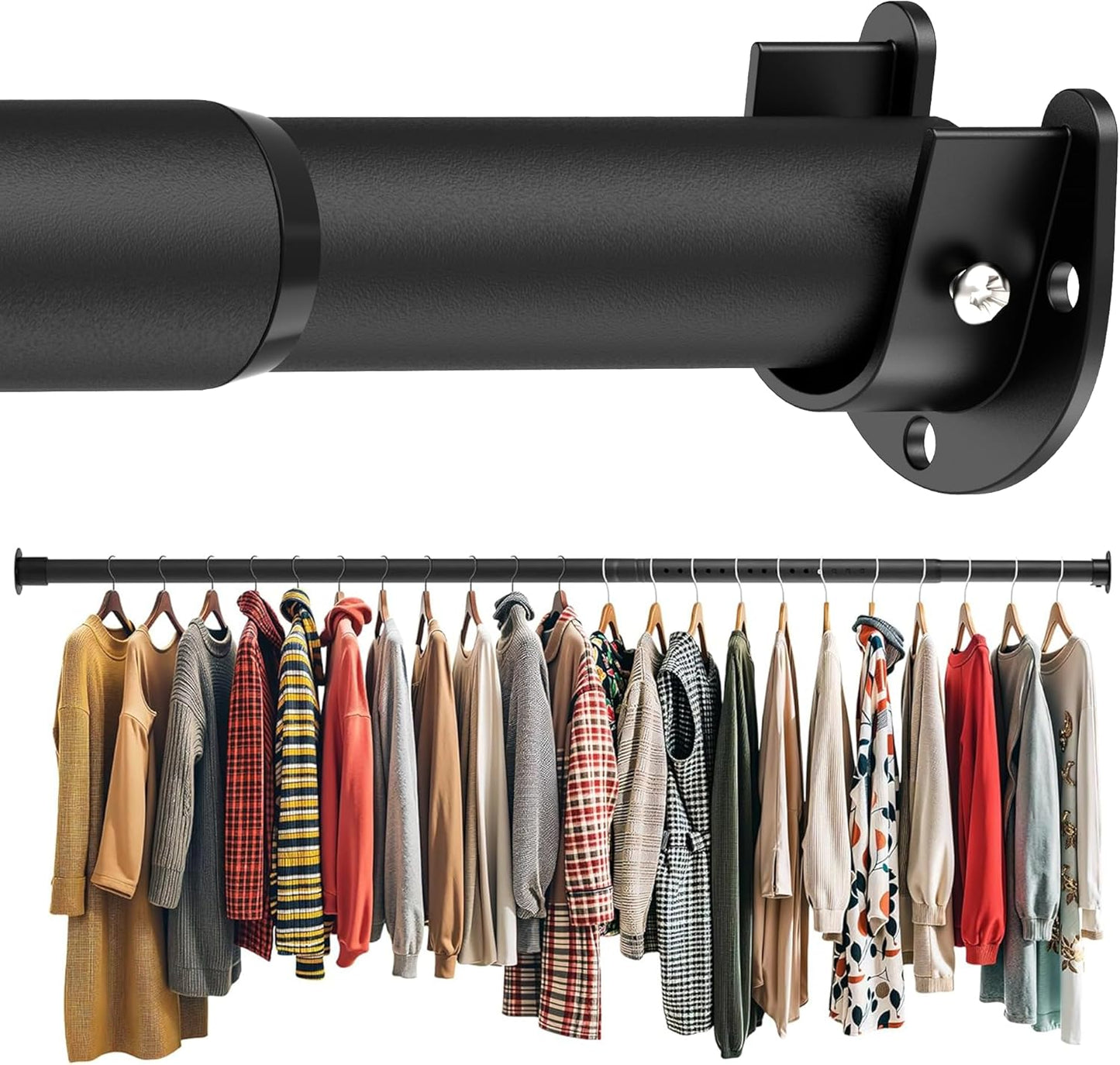 Closet Rod 30-51 Inches, Adjustable Heavy Duty Metal Black Closet Rods for Hanging Clothes 1.3 Inches Diameter for Wardrobes Laundry
