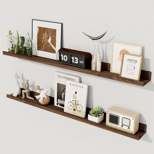 Axeman Floating Shelves for Wall - Picture Ledge Shelf Set of 2-36 Inch Floating Shelves with Lip - Walnut Picture Shelf for Wall with Ledge - Photo Ledge Shelves for Pictures Nursery Books
