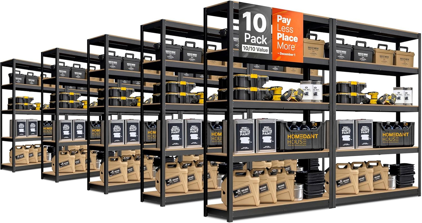 HOMEDANT House 48" Wide Boltless Heavy Duty Garage Storage Shelving Adjustable 5-Tier Metal Shelves Laminated Organization Shelf Industrial Utility Rack for Pantry Warehouse Office Store 10Pack