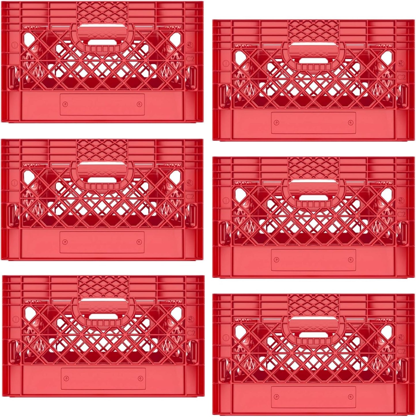 Heavy Duty Plastic Storage Milk Crates, Stackable Utility Organizer Bins, 19x11x13 Inches, 6 Pack, Made in USA, 24 Qt/6 Gallon Capacity (Red)