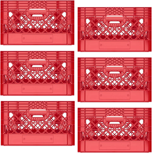 Heavy Duty Plastic Storage Milk Crates, Stackable Utility Organizer Bins, 19x11x13 Inches, 6 Pack, Made in USA, 24 Qt/6 Gallon Capacity (Red)
