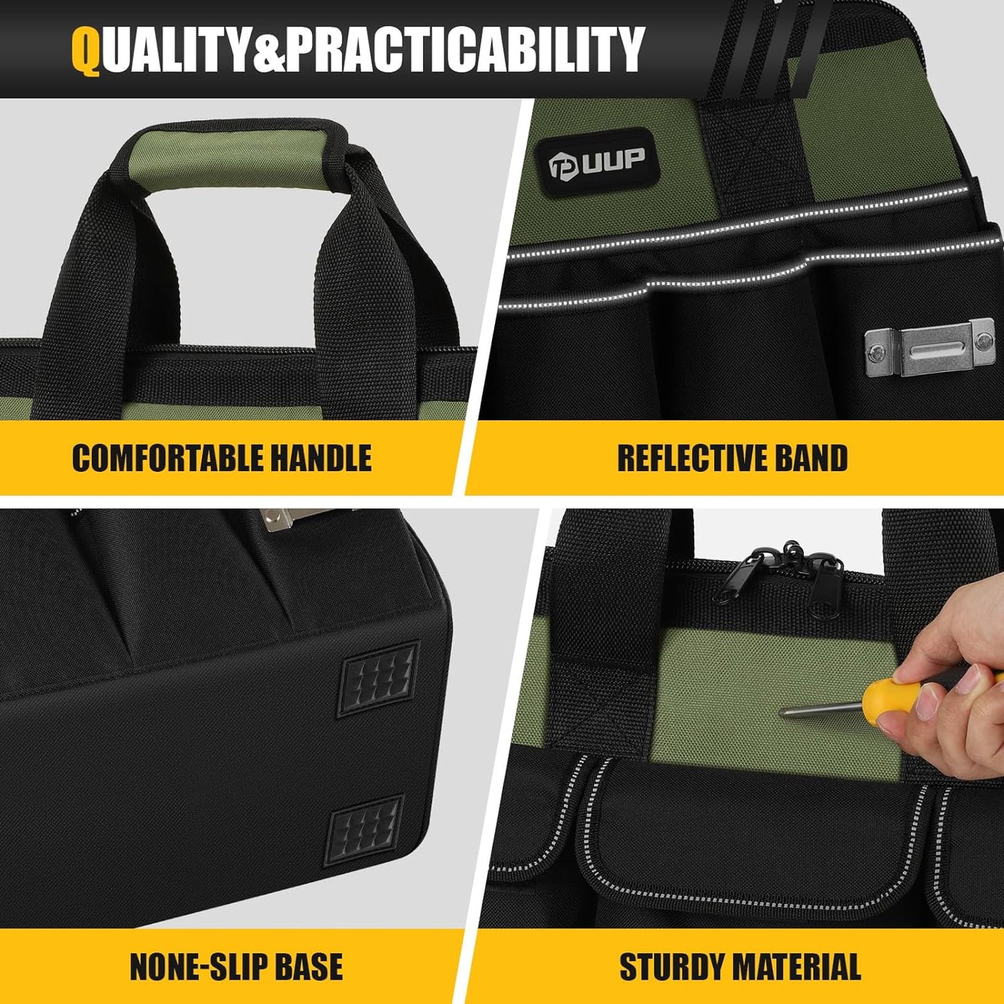 Heavy Duty Tool Bag 15-Inch, 16-Pocket Portable Empty Tool Box Organizer Storage, Toolbox Organization, Soft Handle Large Zipper Carrying Toolbag, Dad Men Mechanic Birthday Stocking Stuffer Gifts