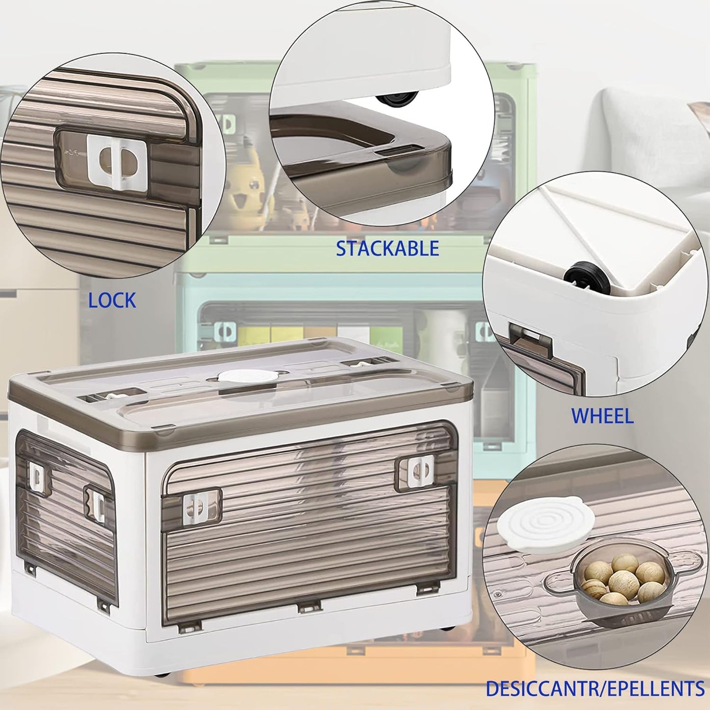 Collapsible Storage Bins with Lids, Closet Organizers, Dorm Room Essentials, Folding Storage Box