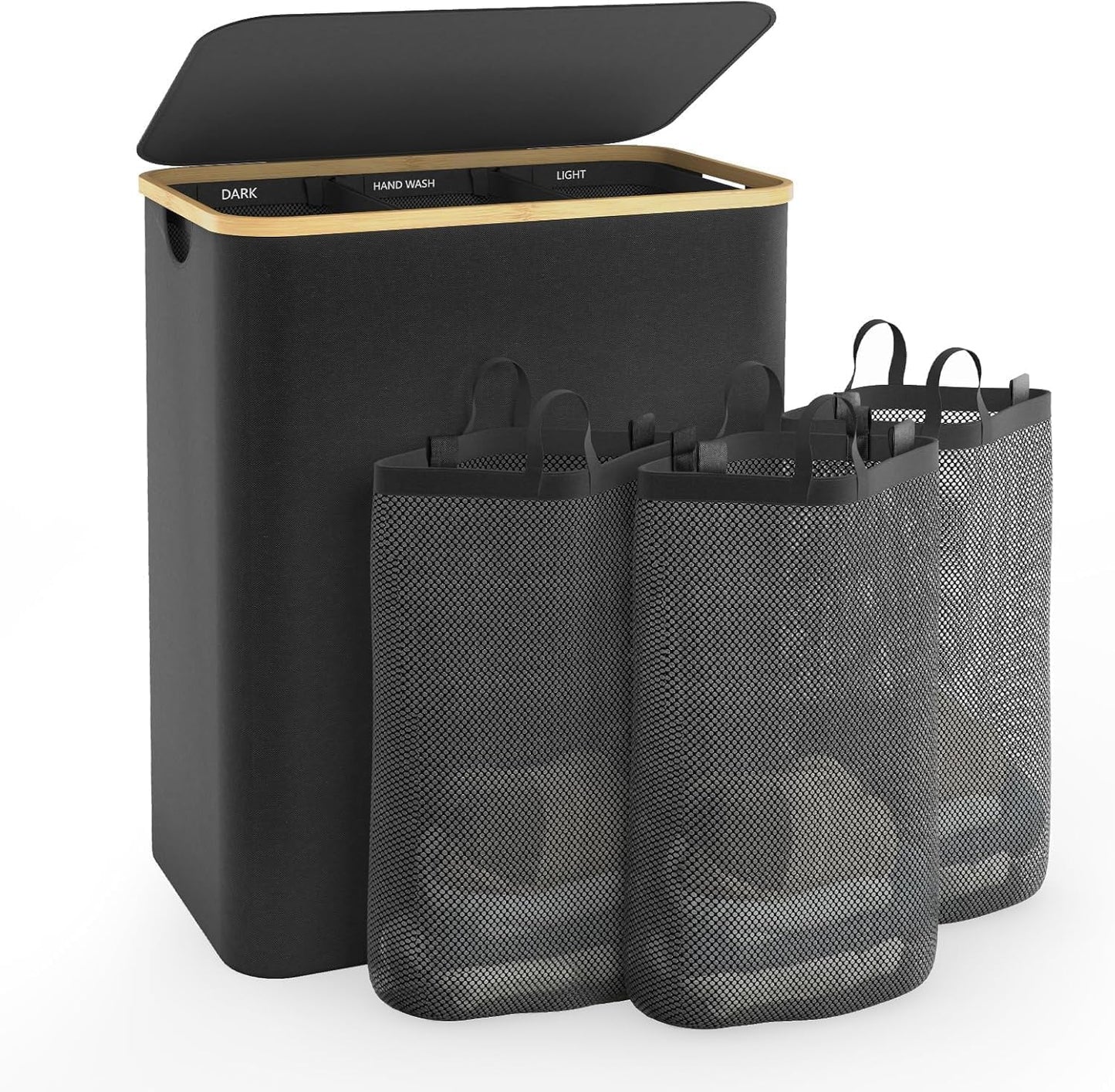 Hampers for Laundry Basket with Lid, 160L Extra Large 3 Section Clothes Divided Organizer for Bedroom, Laundry Room, Dirty Clothing Hamper, Black